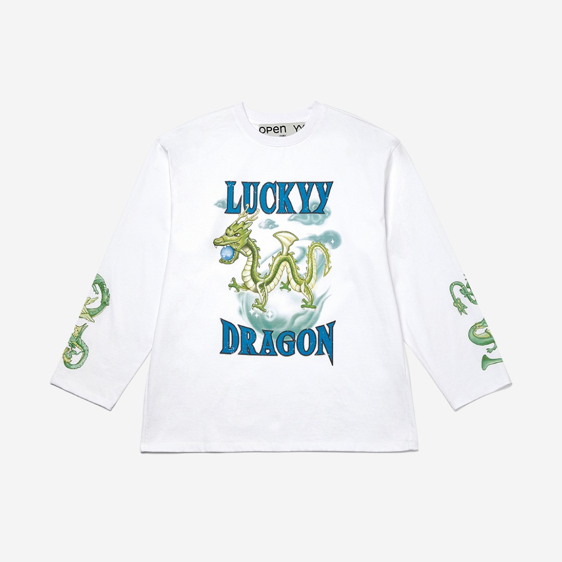 Open Yy Lucky Blue Dragon Long Sleeve T-Shirt White 상세 이미지 1