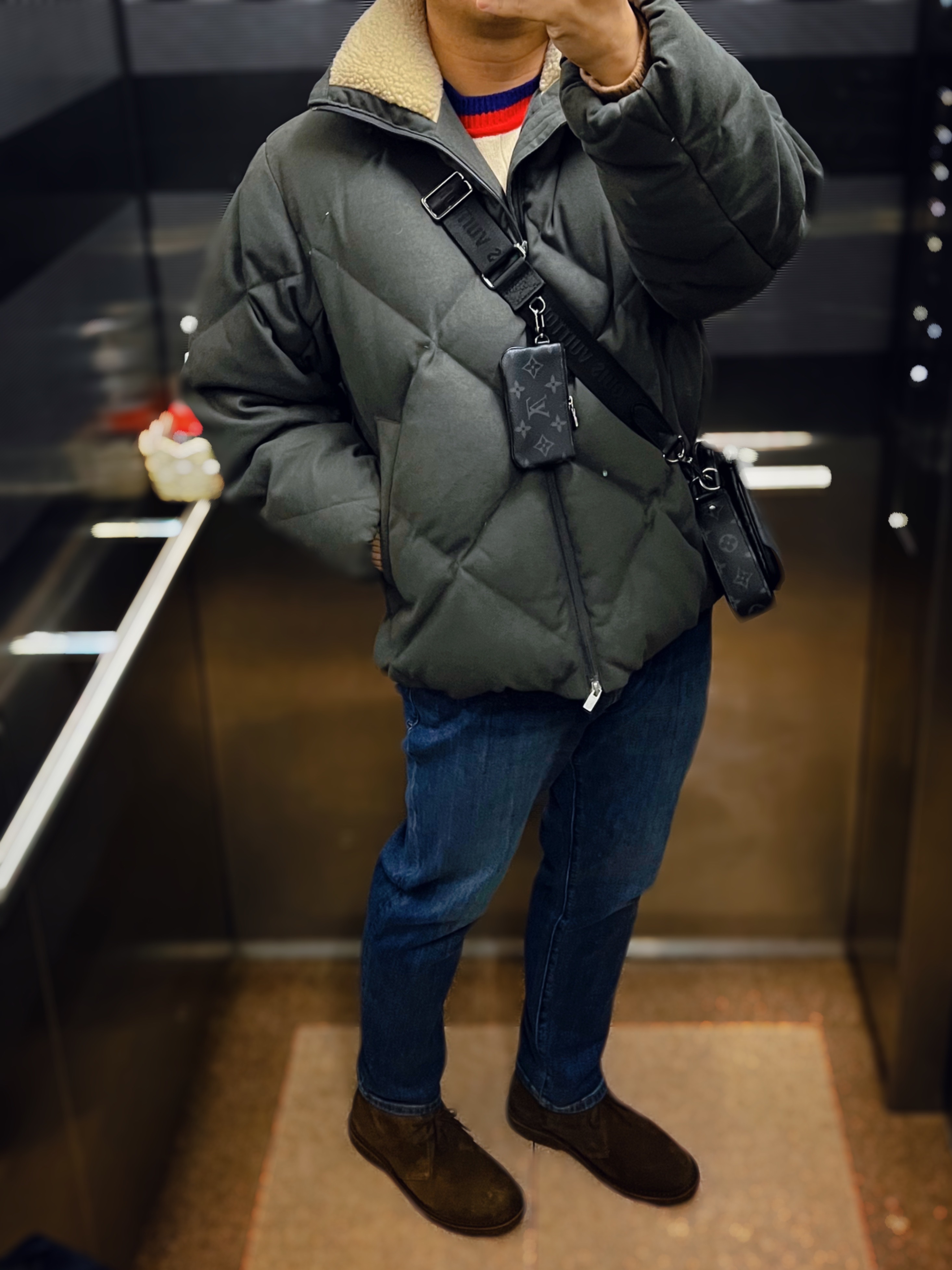 Nike Air Force 1 '07 WB Flax, Moncler x Palm Angels Nevis Short Down Jacket Yellow Blue - 23FW 착용 스타일 - 3
