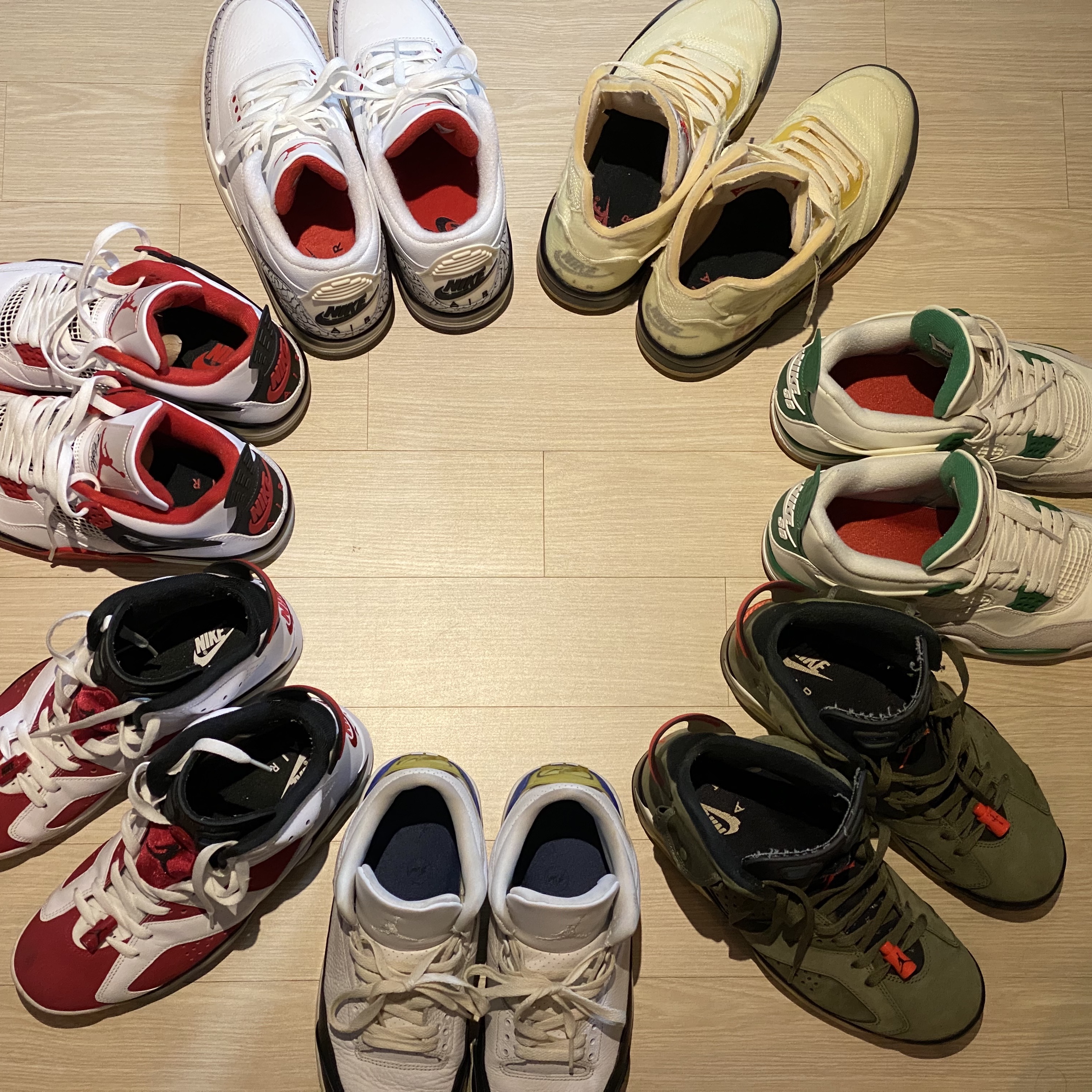 Jordan 5 x Off-White Retro SP Sail Fire Red, Jordan 3 Retro White Cement Reimagined 착용 스타일