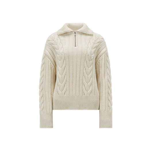 (W) Moncler Cable Knit Cashmere Polo Neck Jumper Off White - 23FW