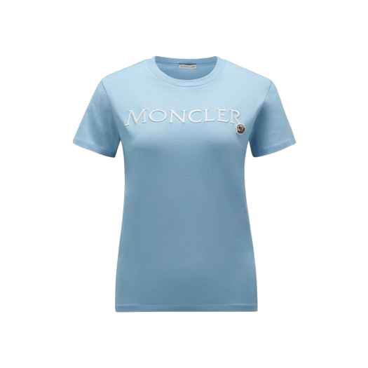 (W) 몽클레르 로고 자수 티셔츠 라이트 블루 - 23FW