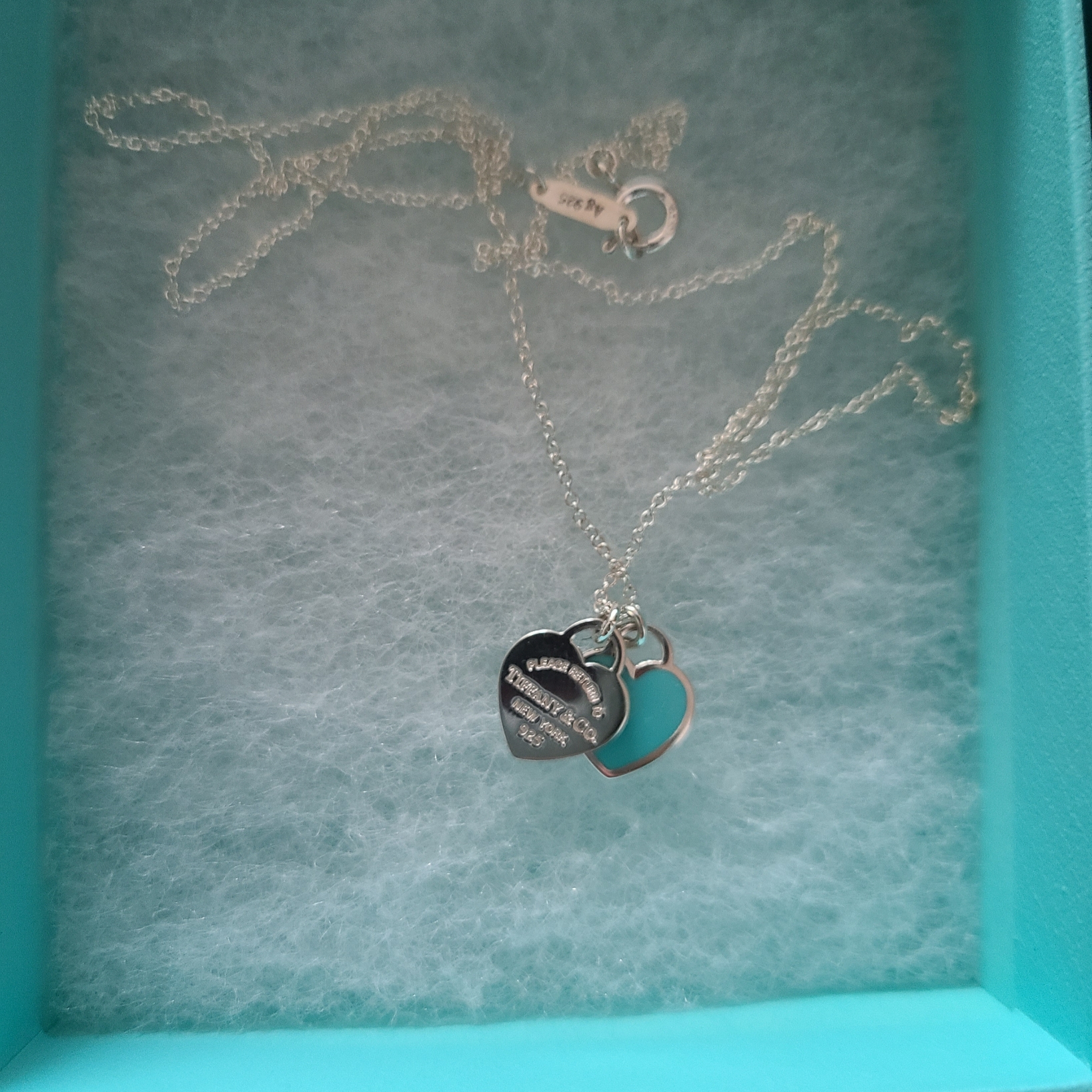 Tiffany & Co. Return To Tiffany Blue Double Heart Tag Pendant Mini Silver 착용 스타일 - 1
