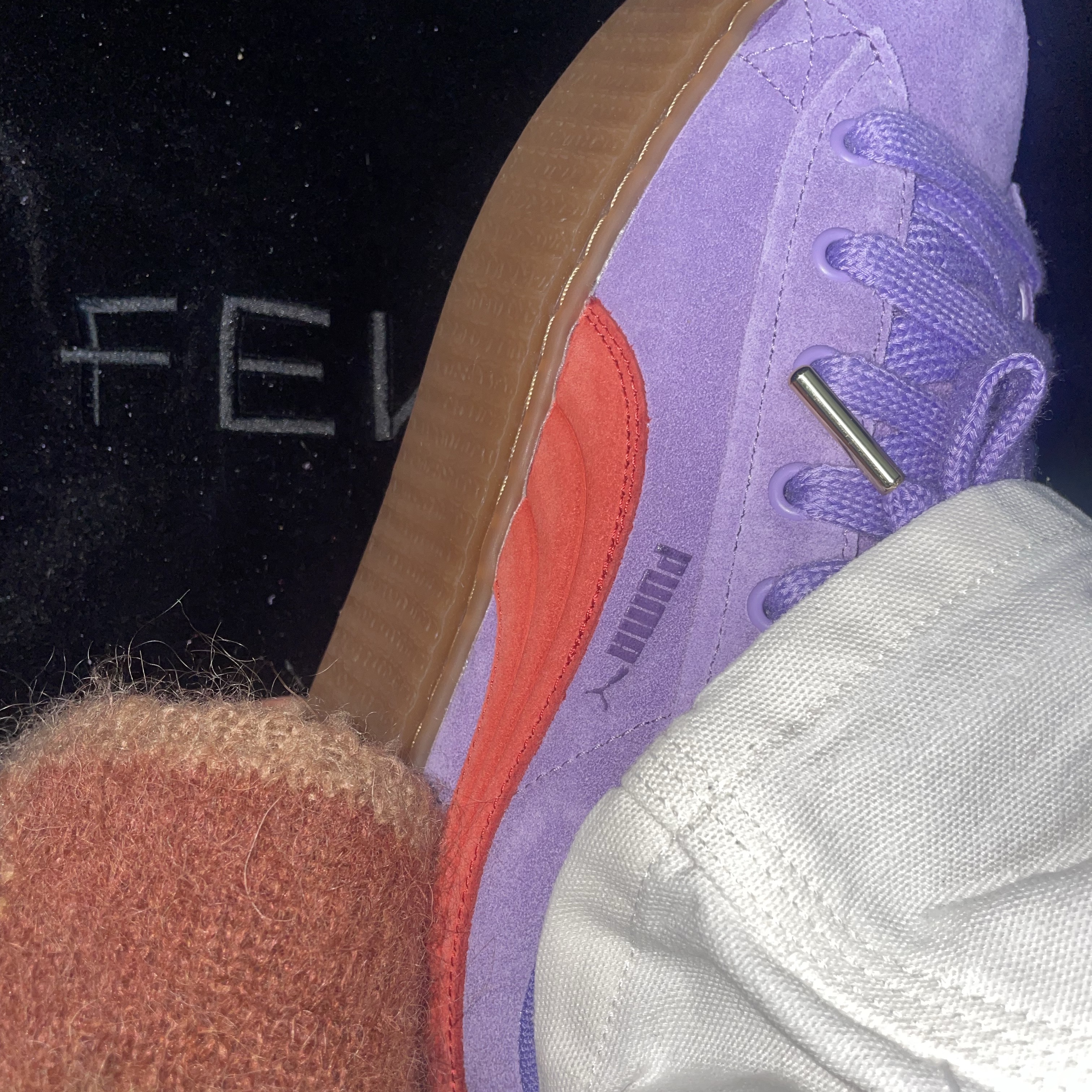 Puma x Fenty Creeper Phatty Lavender Alert Burnt Red 착용 스타일