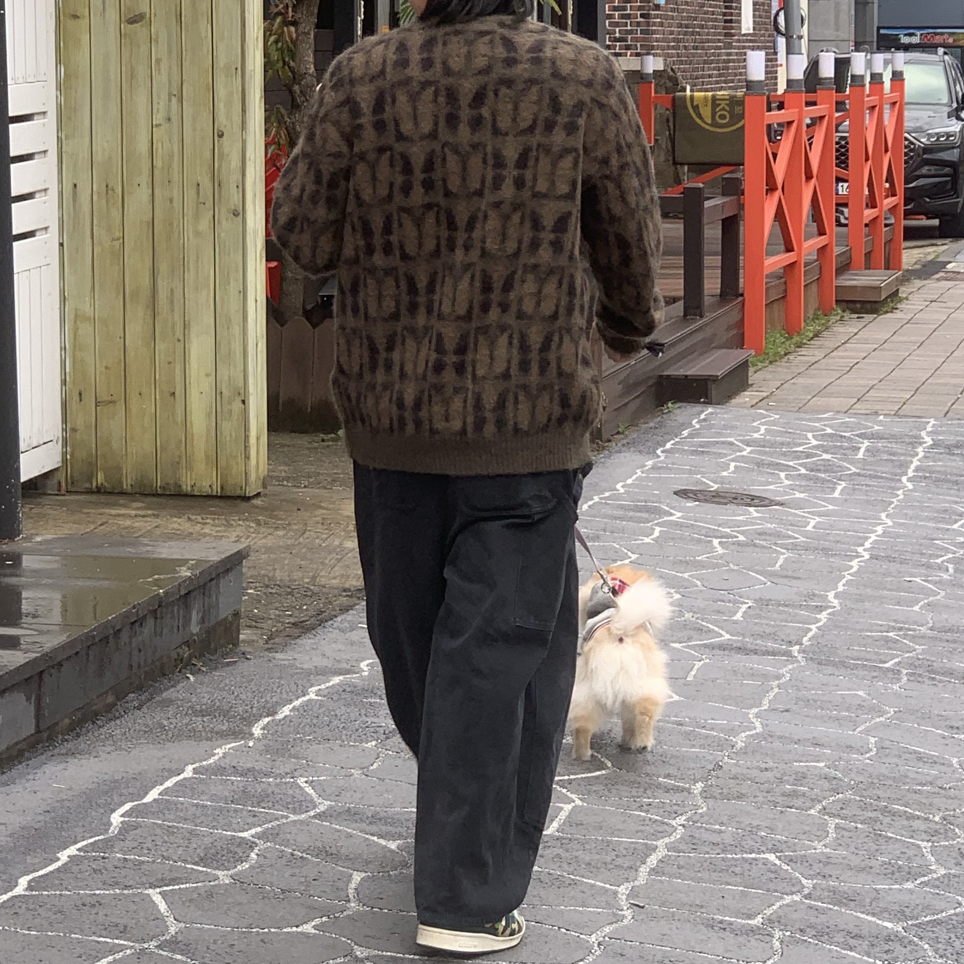 Needles Mohair Cardigan Papillon, Adidas x BAPE Forum 84 Low Green Camo 착용 스타일