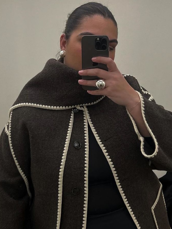(W) Toteme Embroidered Scarf Jacket Chocolate Melange, (W) Toteme Embroidered Scarf Jacket Dark Grey Melange 착용 스타일 - 5