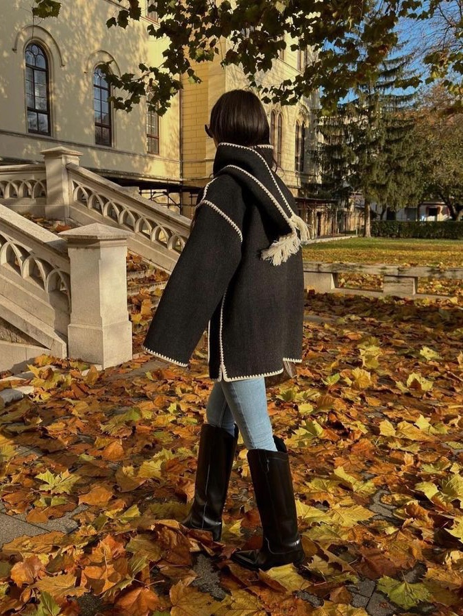 (W) Toteme Embroidered Scarf Jacket Chocolate Melange, (W) Toteme Embroidered Scarf Jacket Dark Grey Melange 착용 스타일 - 3