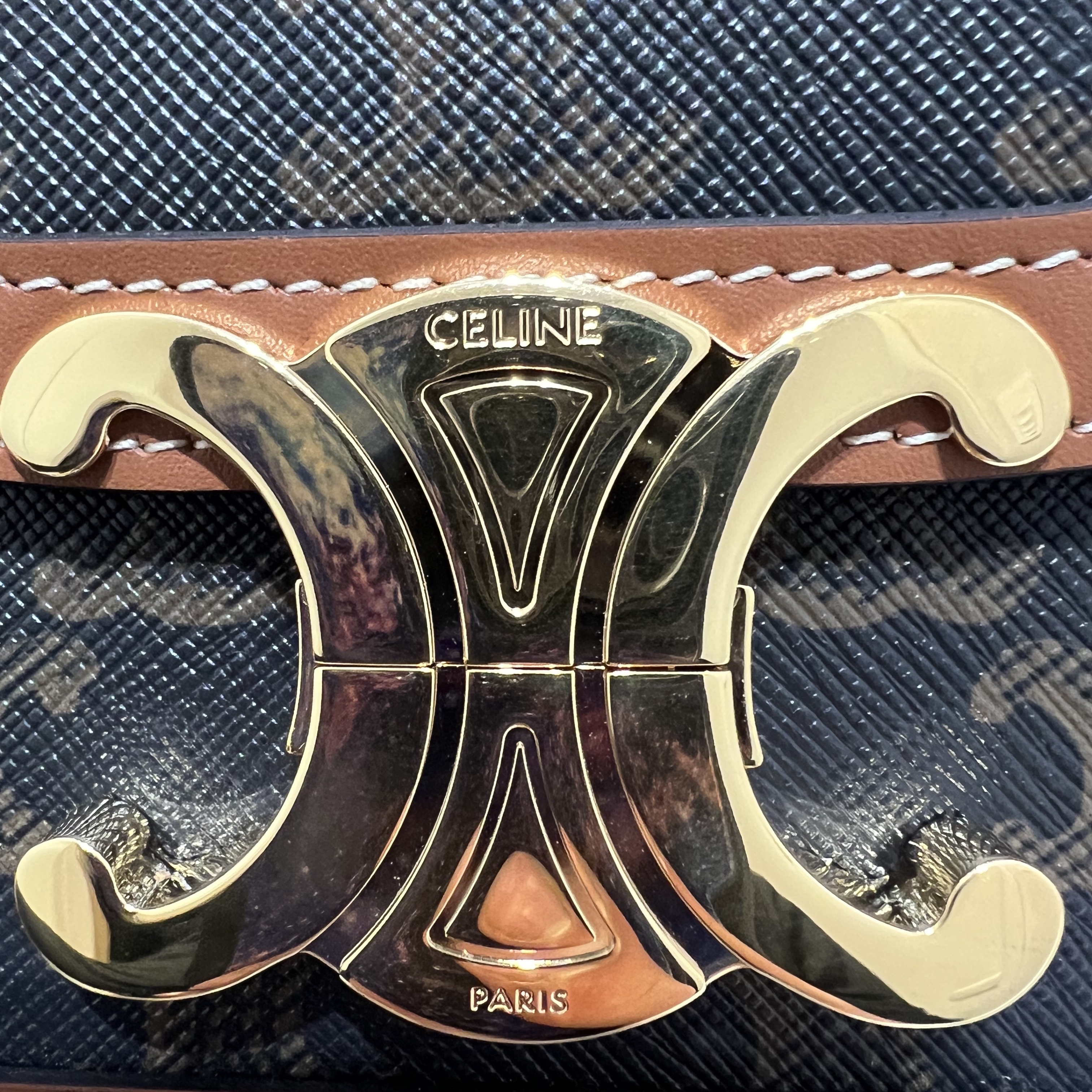Celine Teen Triomphe Bag in Triomphe Canvas and Calfskin Tan 착용 스타일 - 6