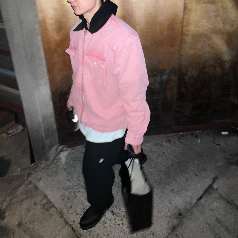 Stussy Washed Canvas Work Shirt Dusty Rose, Stussy Waist Pack Black 착용 스타일 - 1