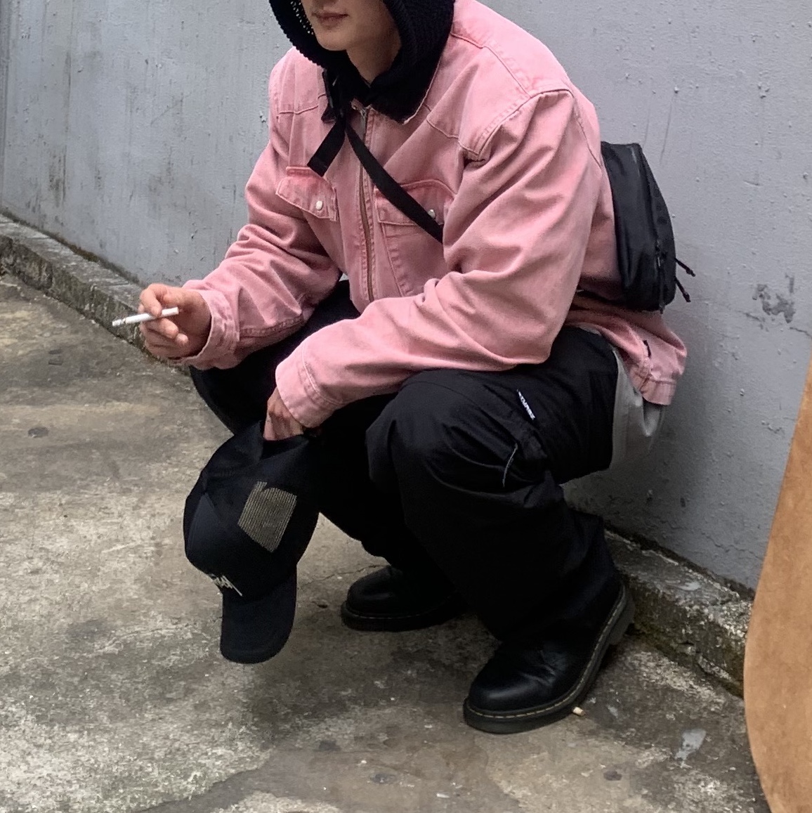 Stussy Washed Canvas Work Shirt Dusty Rose, Stussy Waist Pack Black 착용 스타일 - 3