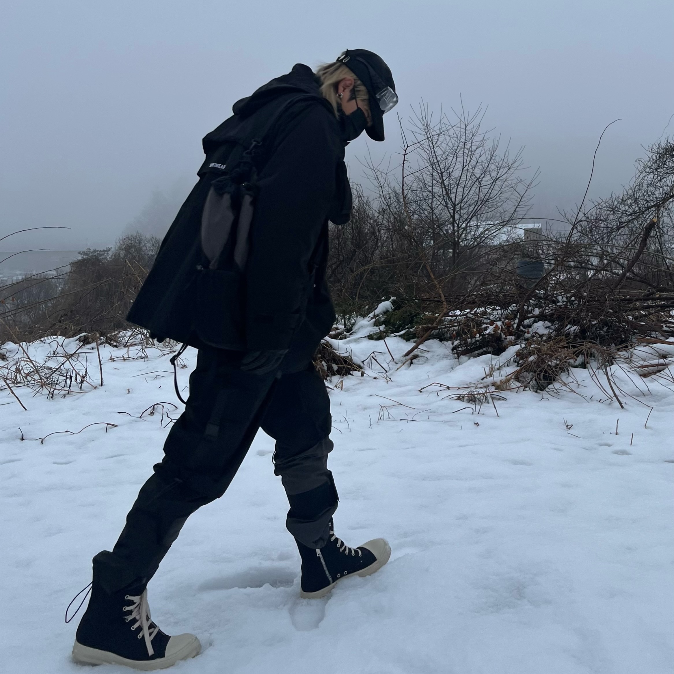 Rick Owens Drkshdw Cotton Zipper Sneakers Black Milk 착용 스타일 - 2