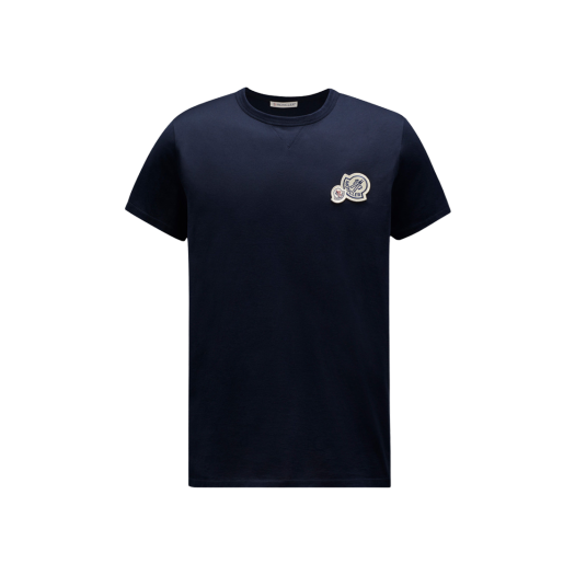 몽클레르 더블 로고 패치 티셔츠 다크 블루 - 24SS