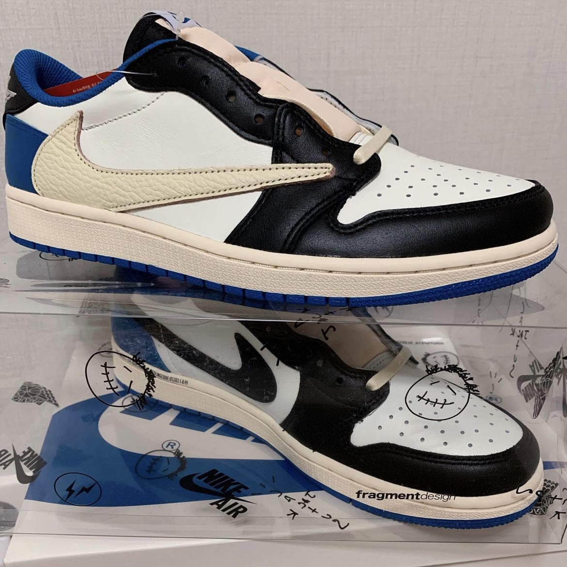Jordan 1 x Travis Scott x Fragment Retro Low OG SP Military Blue 착용 스타일