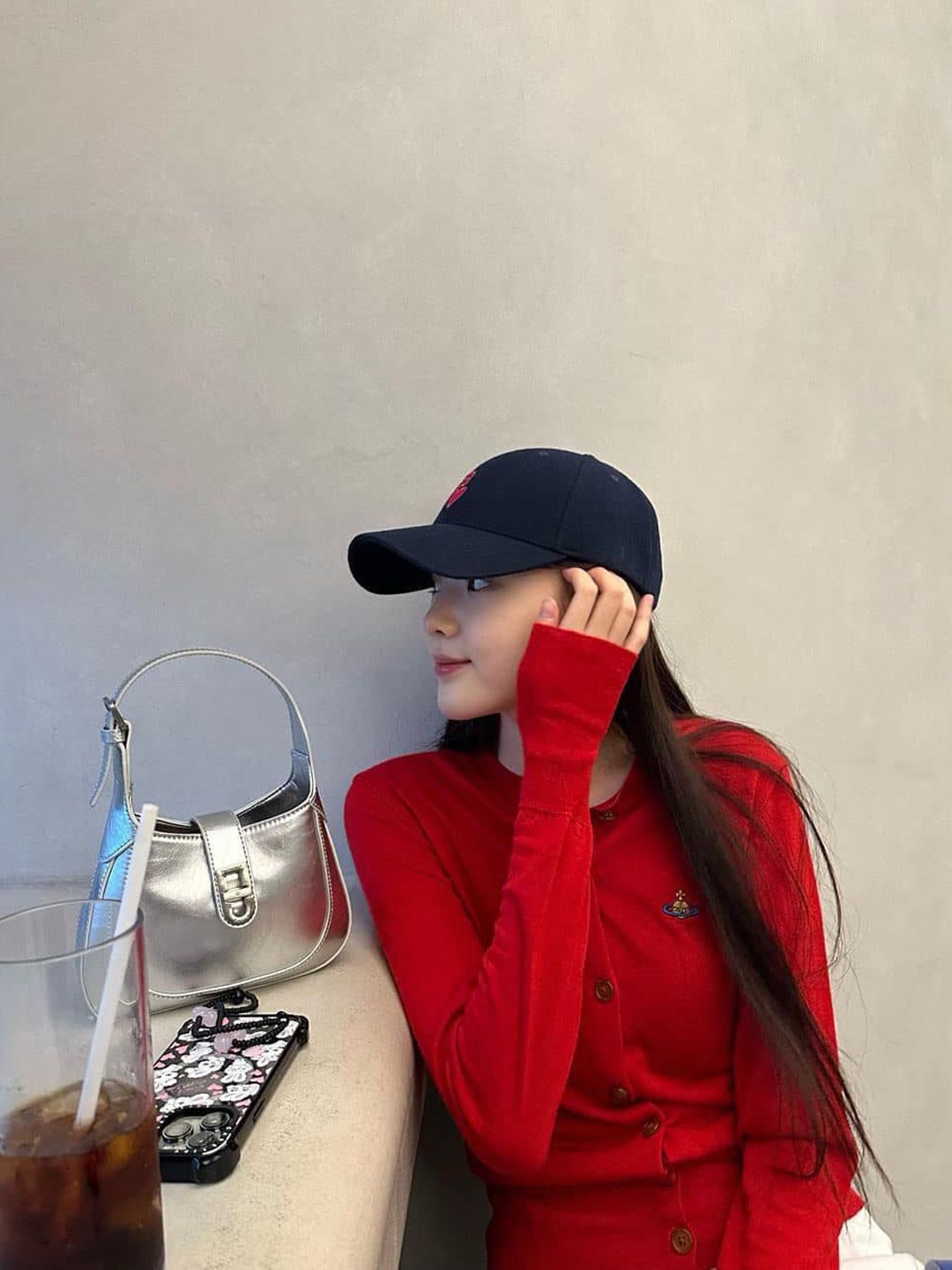 Stussy 8 Ball Heavy Brushed Mohair Sweater Red, STU Women Turtleneck Knit Red 착용 스타일 - 5