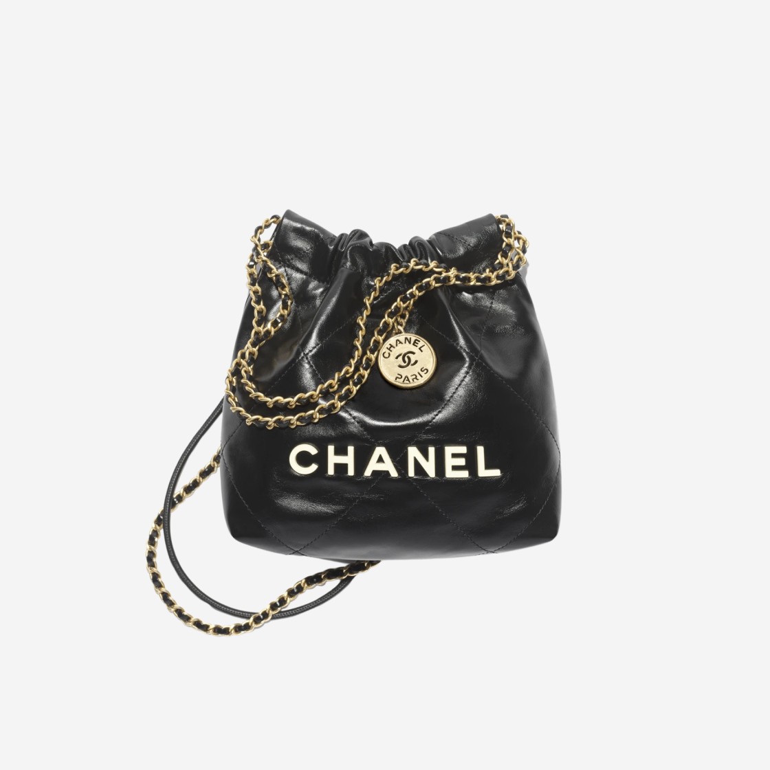 Chanel 22 Mini Handbag Shiny Calfskin & Gold Lacquered Black 상세 이미지 1