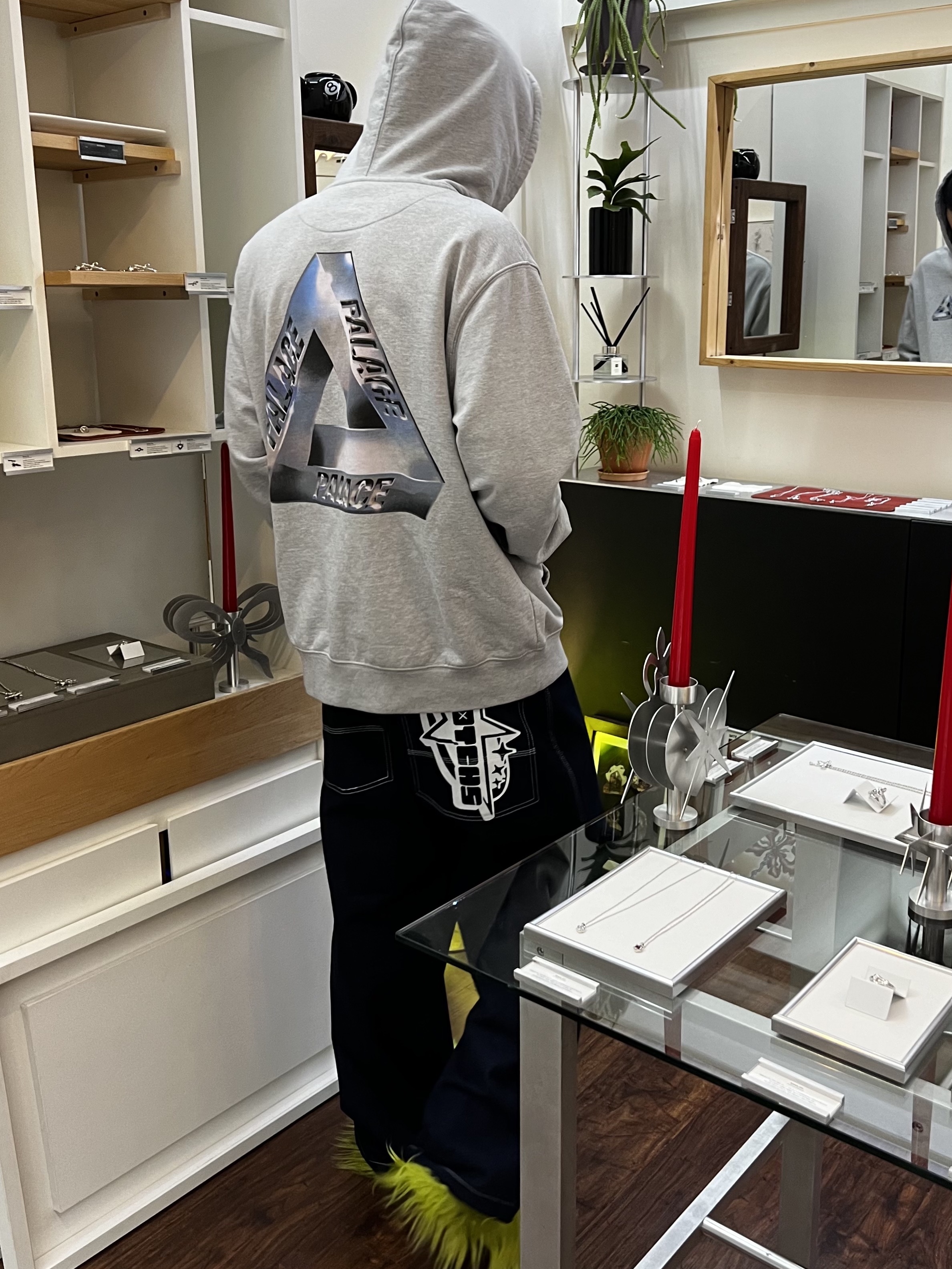 Palace Tri-Chrome Hood Grey Marl - 21SS, Cotchs Star Denim Pants 착용 스타일