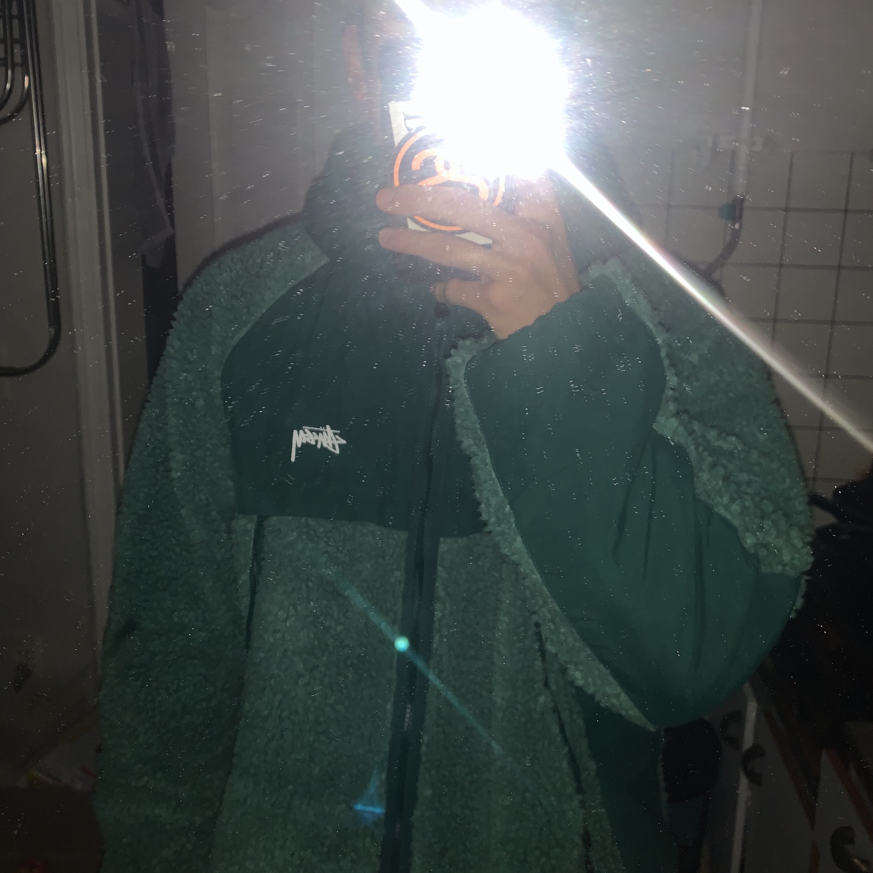 Stussy Sherpa Paneled Hooded Jacket Teal 착용 스타일 - 2
