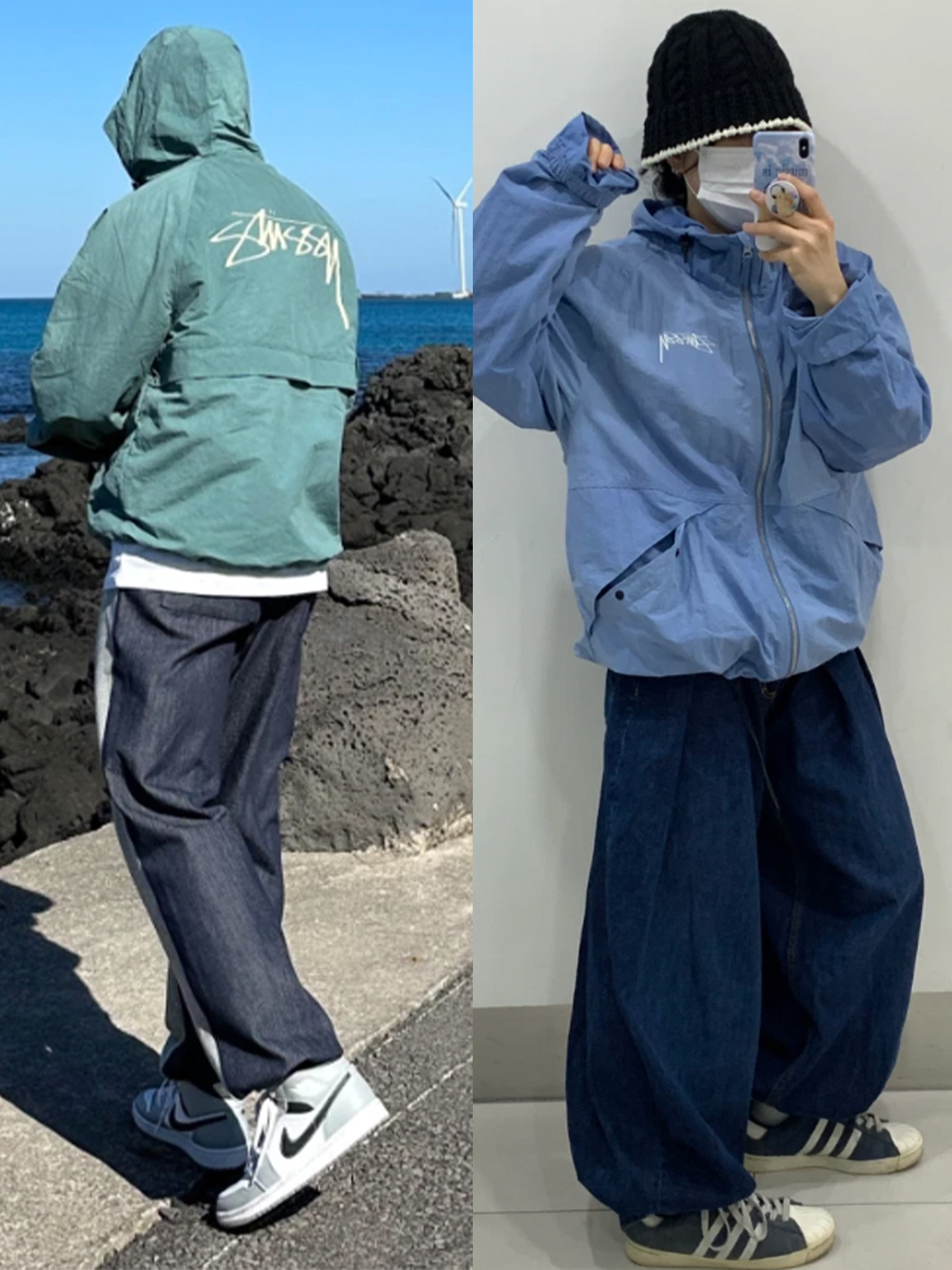 Stussy Wave Dye Beach Shell Jacket Brown, Stussy Wave Dye Beach Shell Jacket Black 착용 스타일 - 3