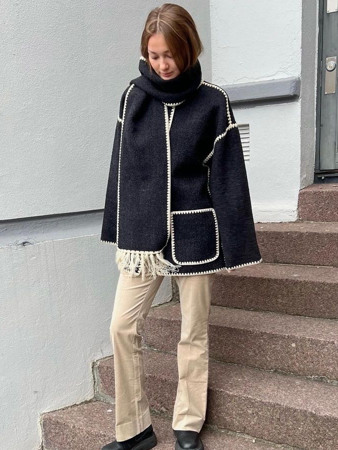 (W) Toteme Embroidered Scarf Jacket Chocolate Melange, (W) Toteme Embroidered Scarf Jacket Dark Grey Melange 착용 스타일 - 4