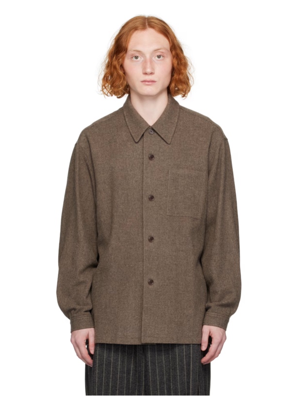 Amomento Wool Shirts Brown 착용 스타일 - 3