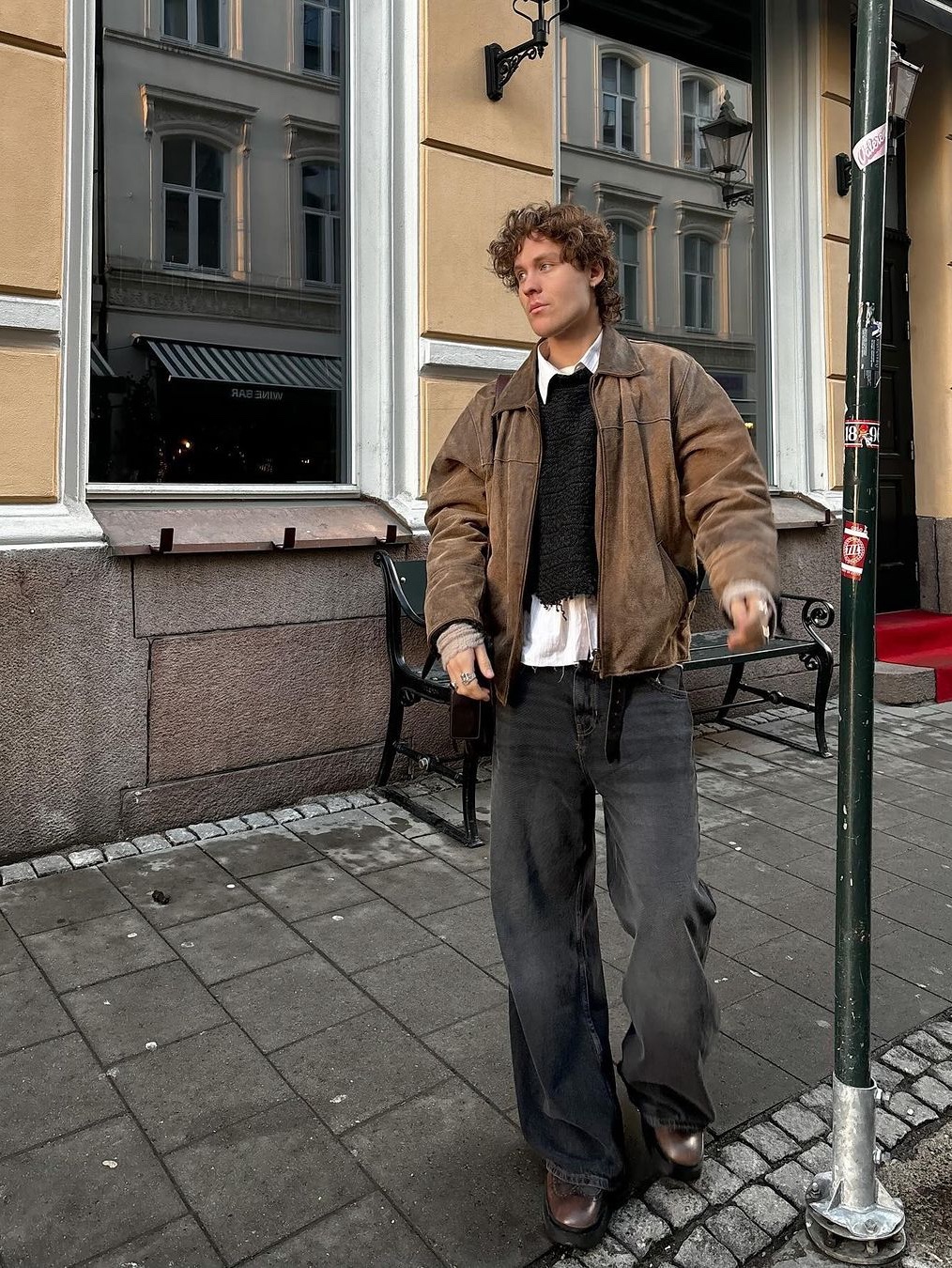 Full of Ssun Gunpocket Leather Jacket Brown, Full of Ssun Gunpocket Leather Jacket Grey 착용 스타일 - 2