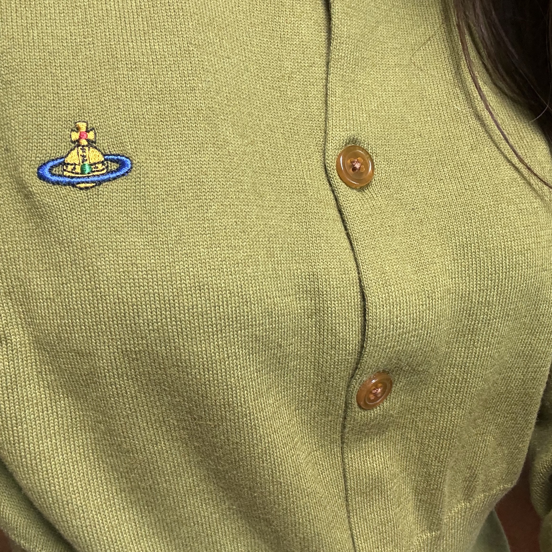 (W) Vivienne Westwood Bea Cropped Cardigan Green 착용 스타일
