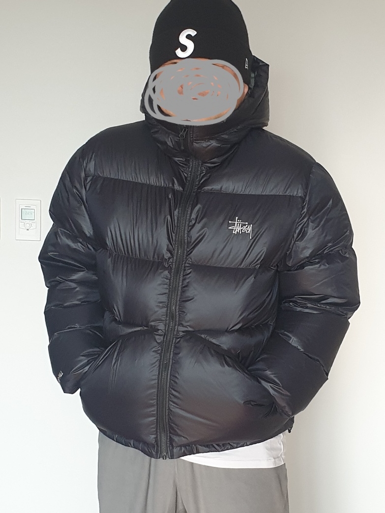 Stussy Down Parka Micro Ripstop Phantom Black, Supreme New Era S Logo Beanie Black - 23FW 착용 스타일
