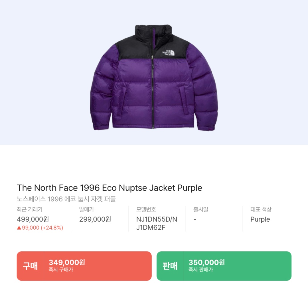 The North Face 1996 Eco Nuptse Jacket Purple 착용 스타일 - 2