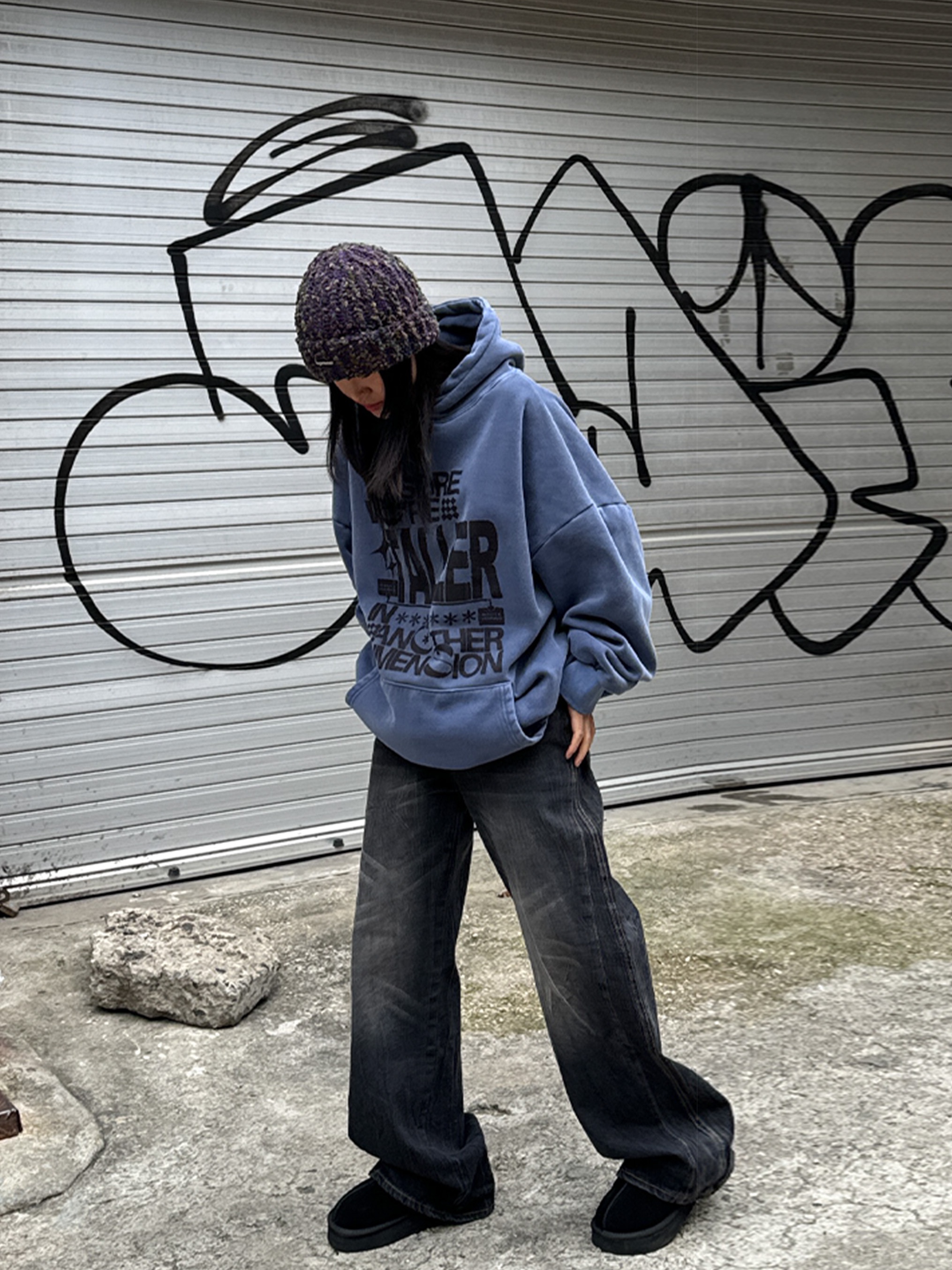 Supreme Chenille Beanie Dark Purple - 23FW 착용 스타일 - 2