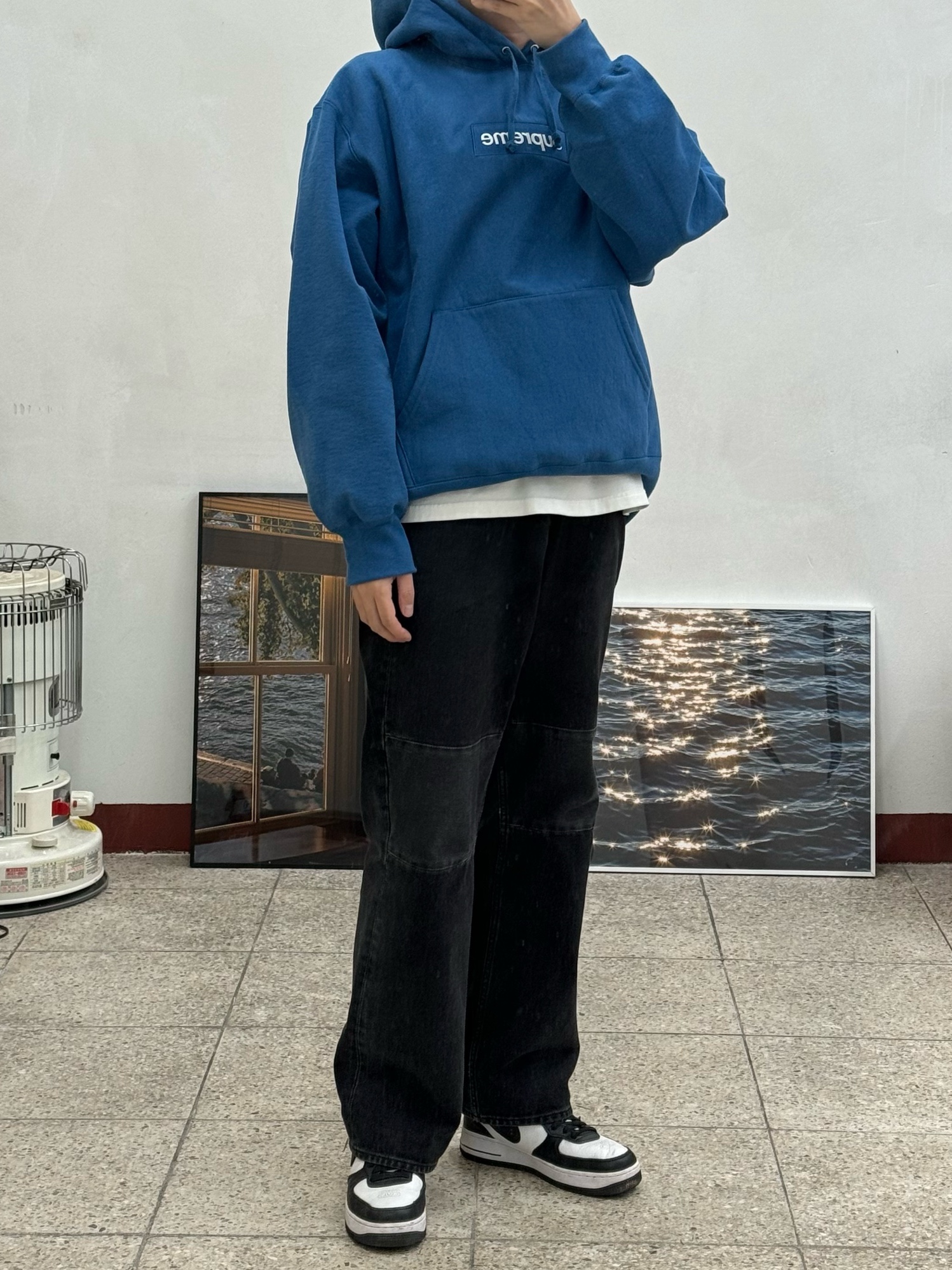 Supreme Box Logo Hooded Sweatshirt Blue - 23FW 착용 스타일 - 1