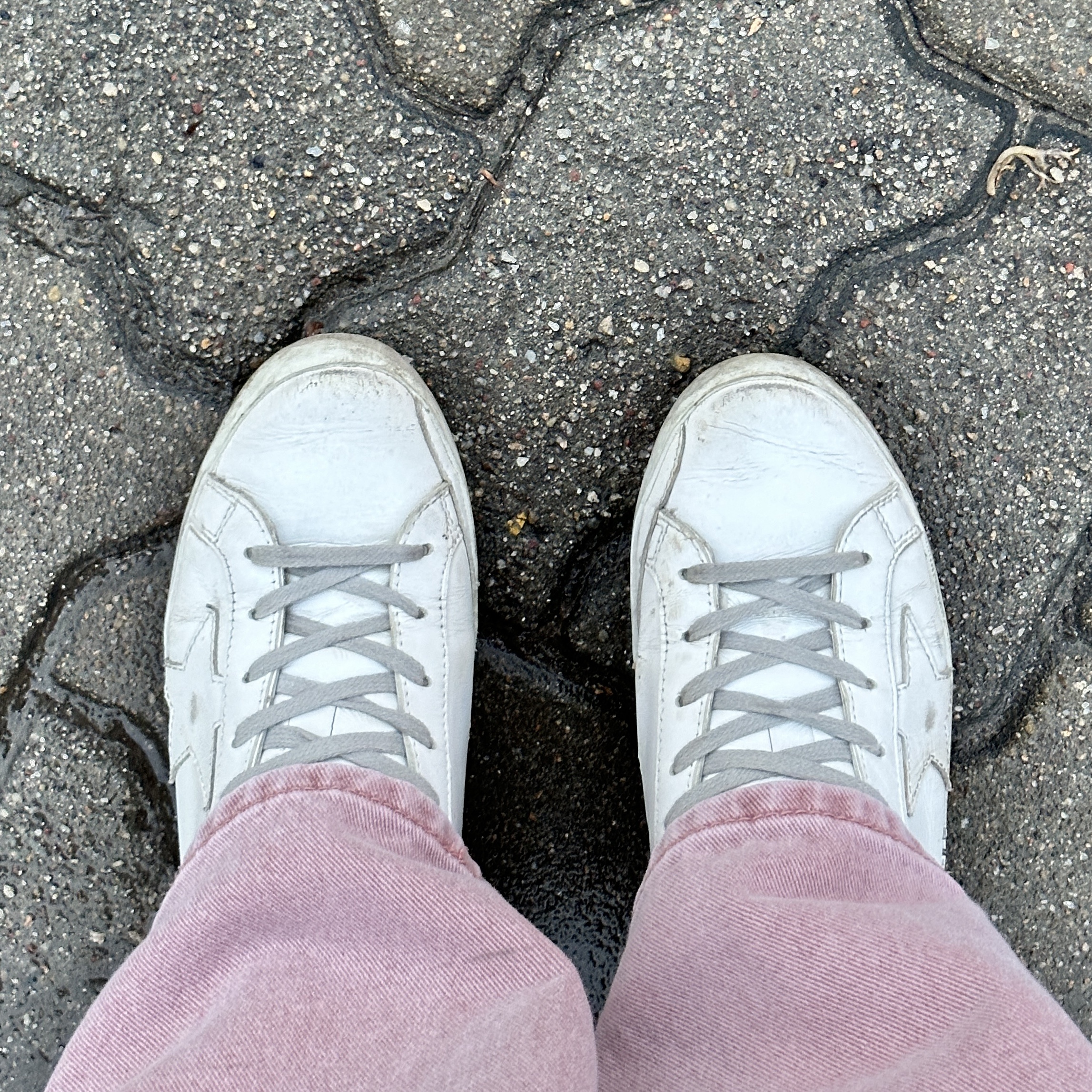 (W) Golden Goose Superstar White Rose Gold Heel Tab Sneakers 착용 스타일