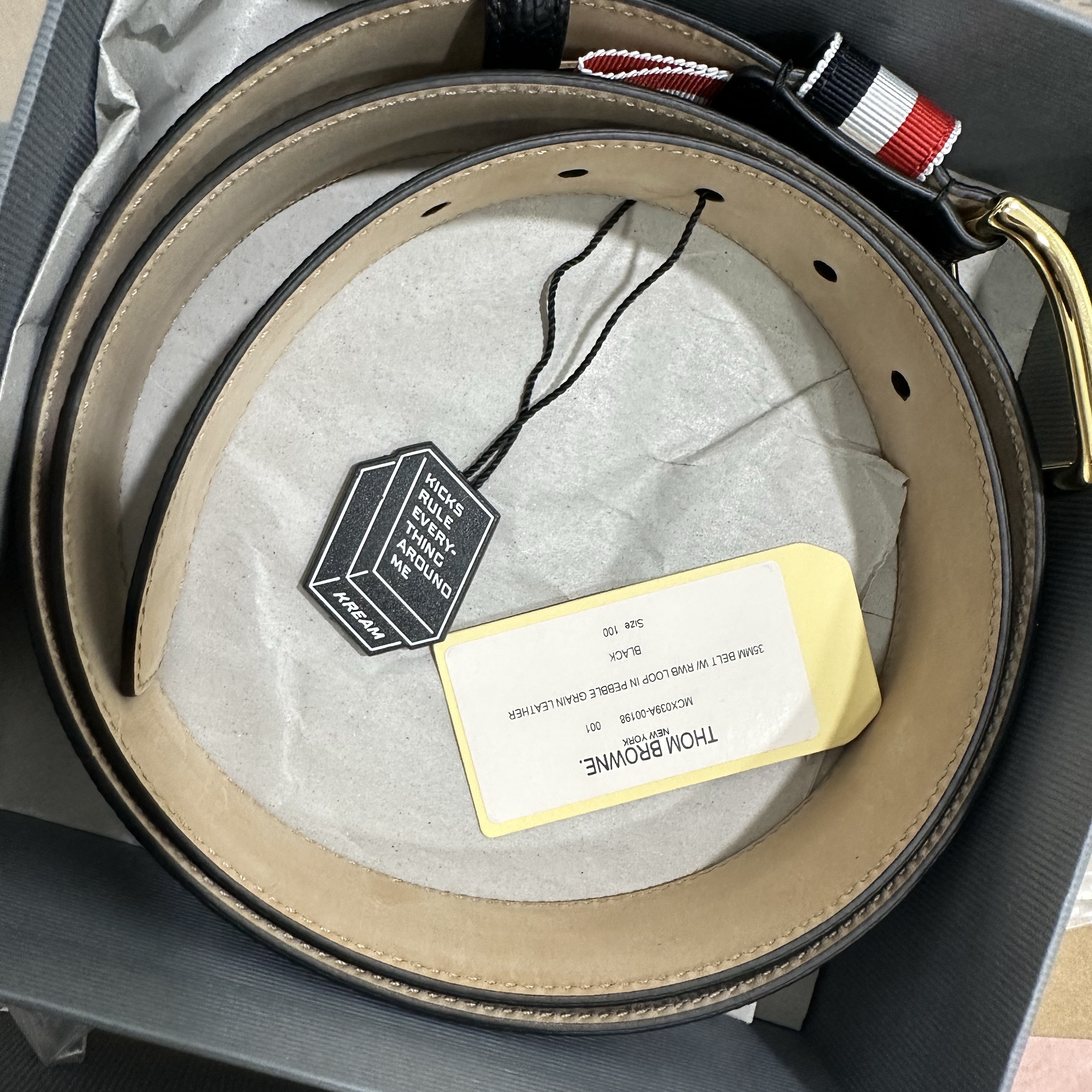 Thom Browne Calfskin Pebbled Leather Belt Black 착용 스타일