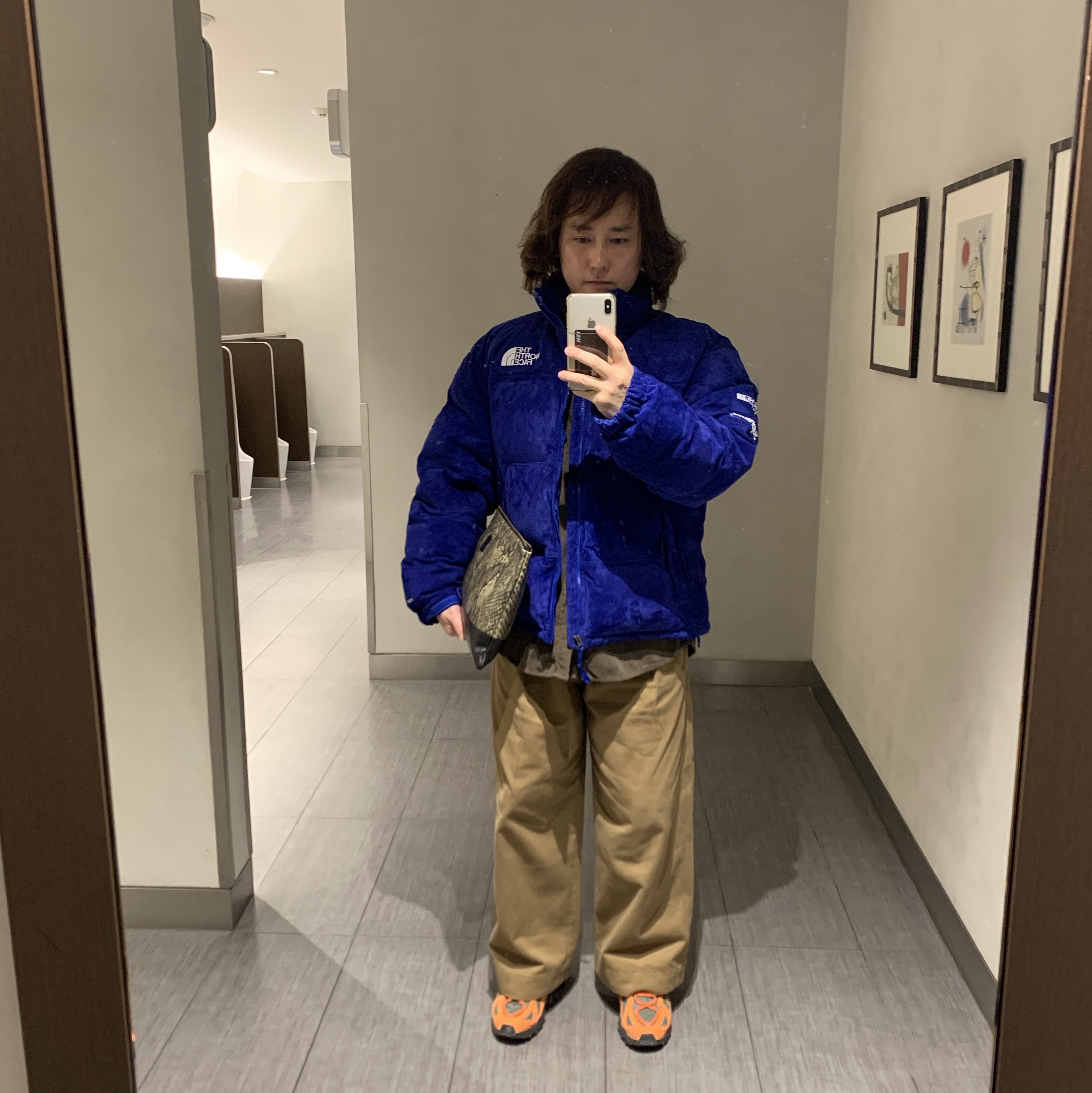 Supreme x The North Face Suede Nuptse Jacket Blue - 23FW 착용 스타일