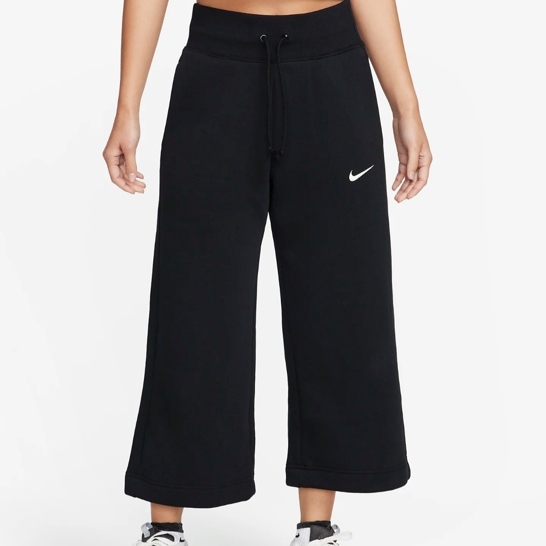 (W) Nike NSW Phoenix Fleece High-Waisted Cropped Sweatpants Black 착용 스타일 - 1