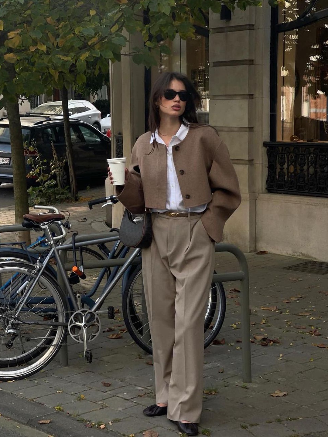 Polene Cyme Camel, (W) COS Double-Faced Cropped Hybrid Jacket Light Brown 착용 스타일 - 3