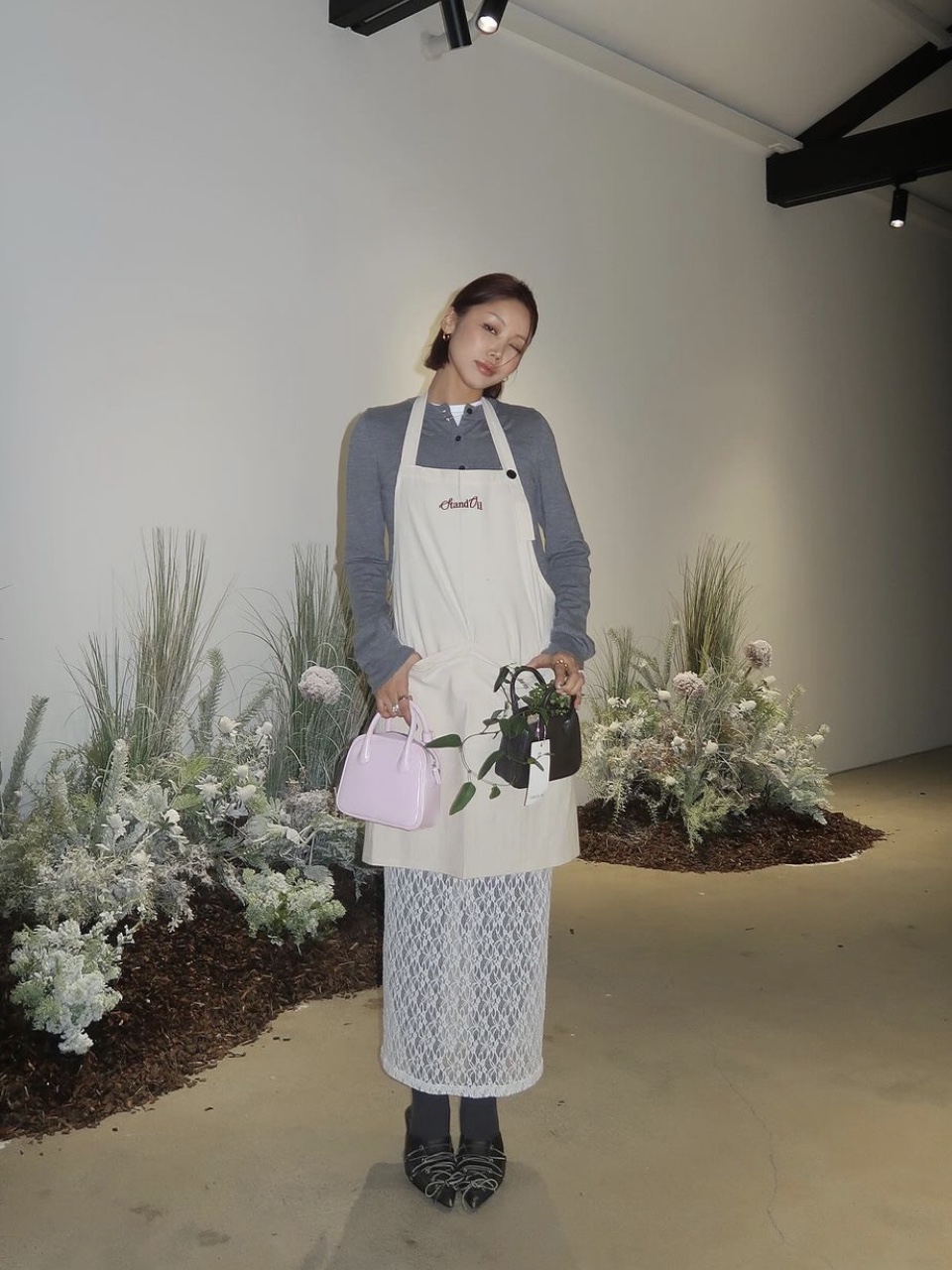 (W) Acne Studios Lace-Up Heeled Mules Black 착용 스타일