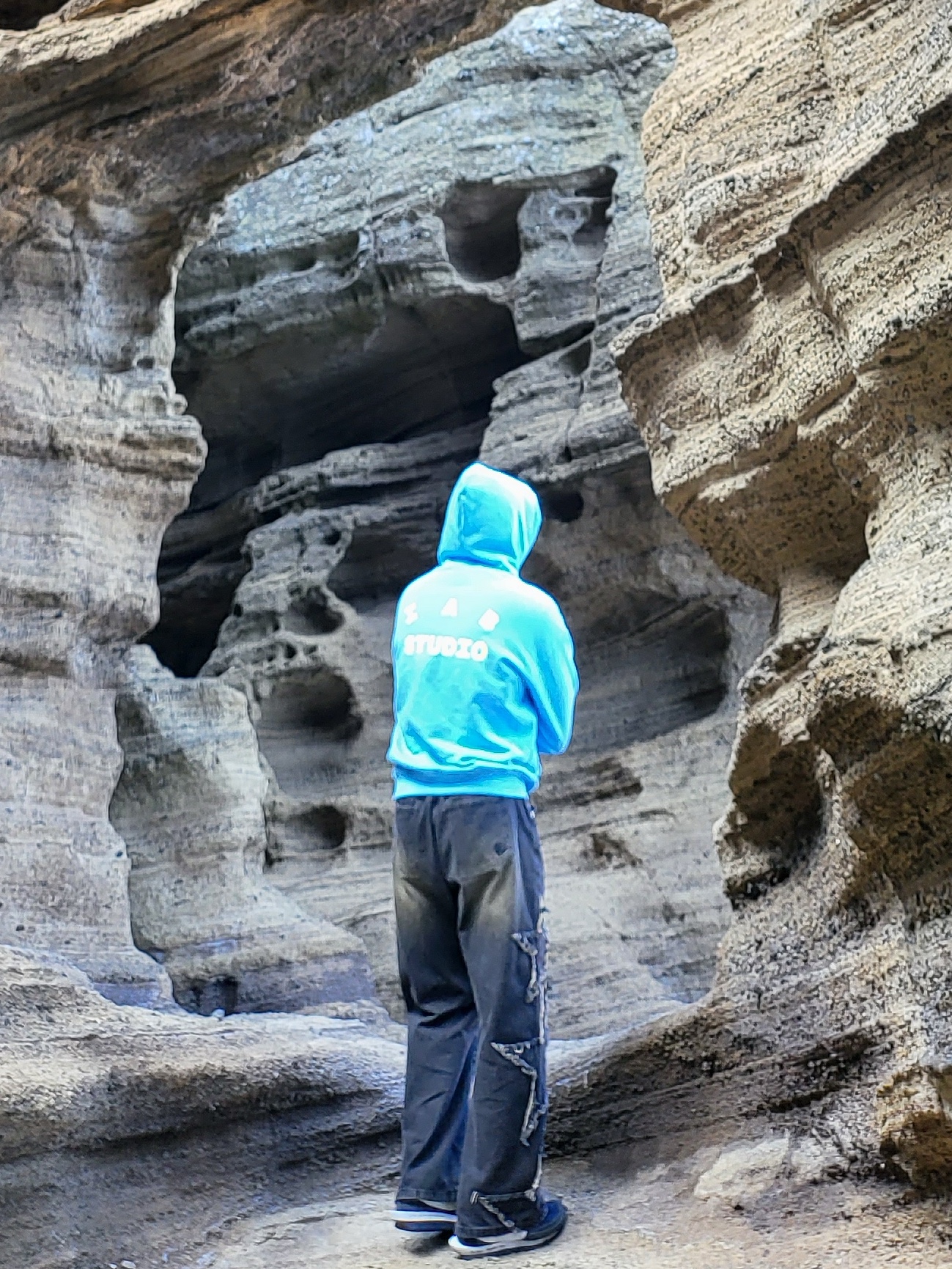 IAB Studio Hoodie Sky Blue Lemon, Nike x Sacai x Fragment LDWaffle Blackened Blue 착용 스타일 - 3