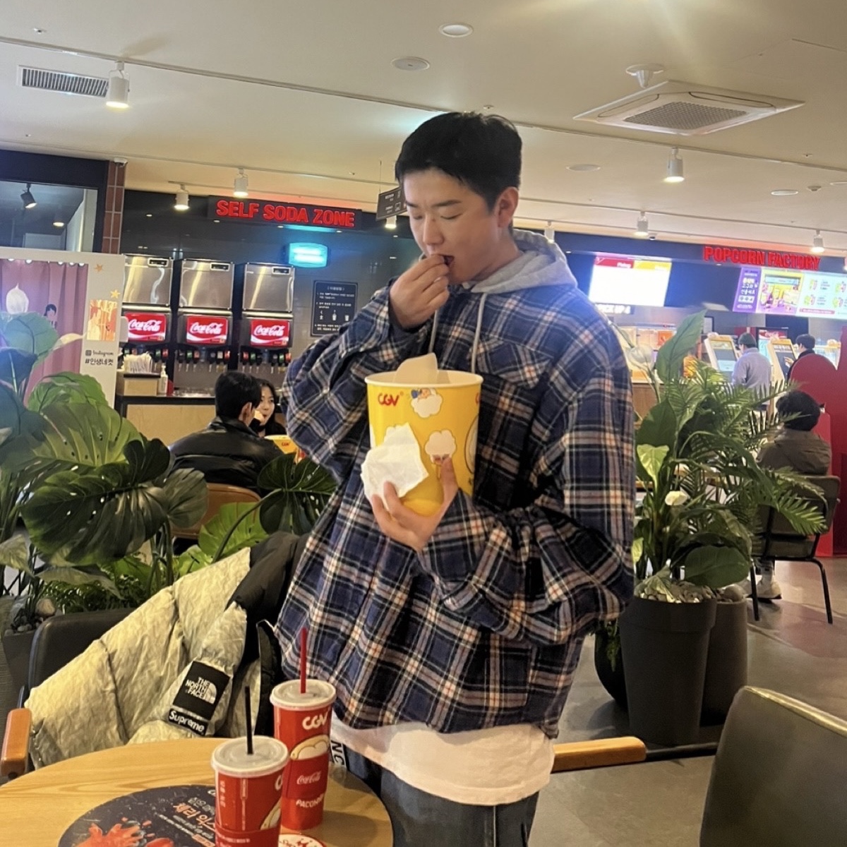 Supreme x The North Face Paper Print Nuptse Jacket - 19FW, Project G/R Reversible Hoodie Check Shirts Navy 착용 스타일