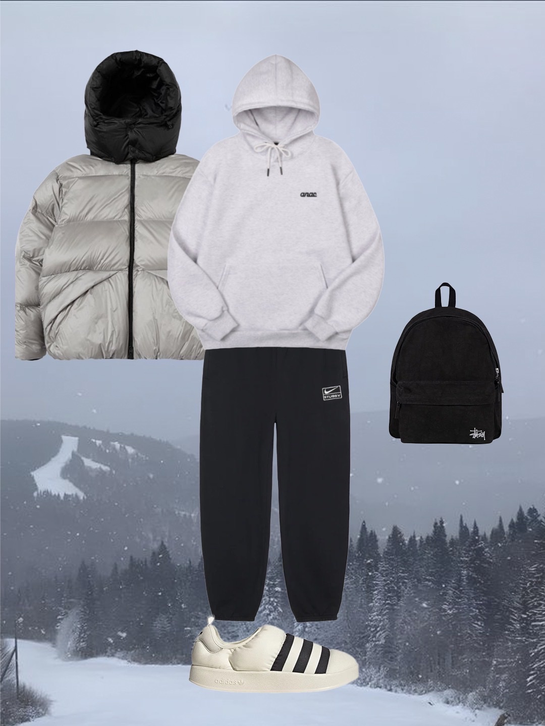 The North Face Nuptse Mule Black, The North Face Nuptse On Ball Vest Real Black 착용 스타일 - 3