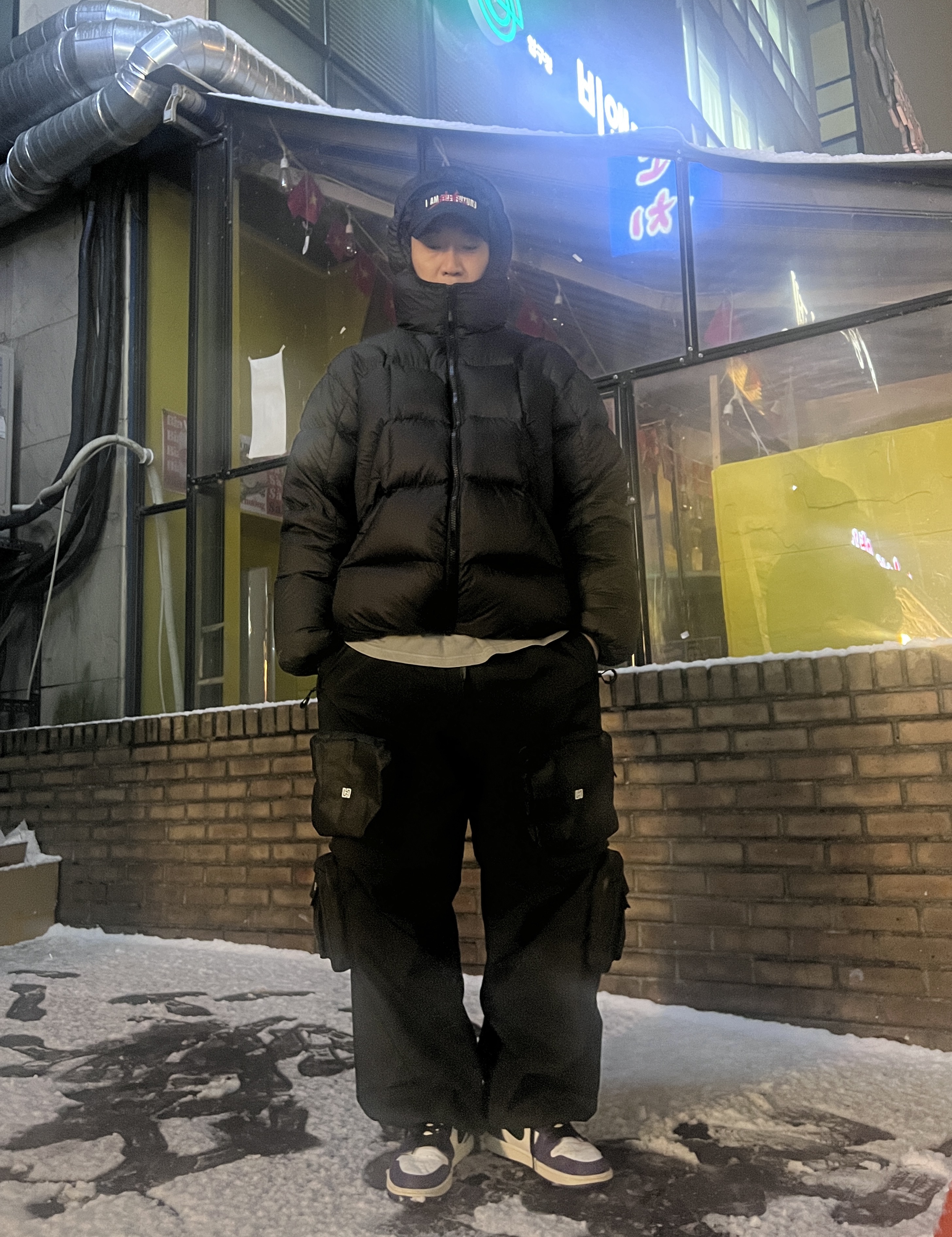 Palace Pertex Frost Balaclava Puffa Black - 22FW, HRTM M103  Zip-Off 3L Pants Black 착용 스타일 - 3