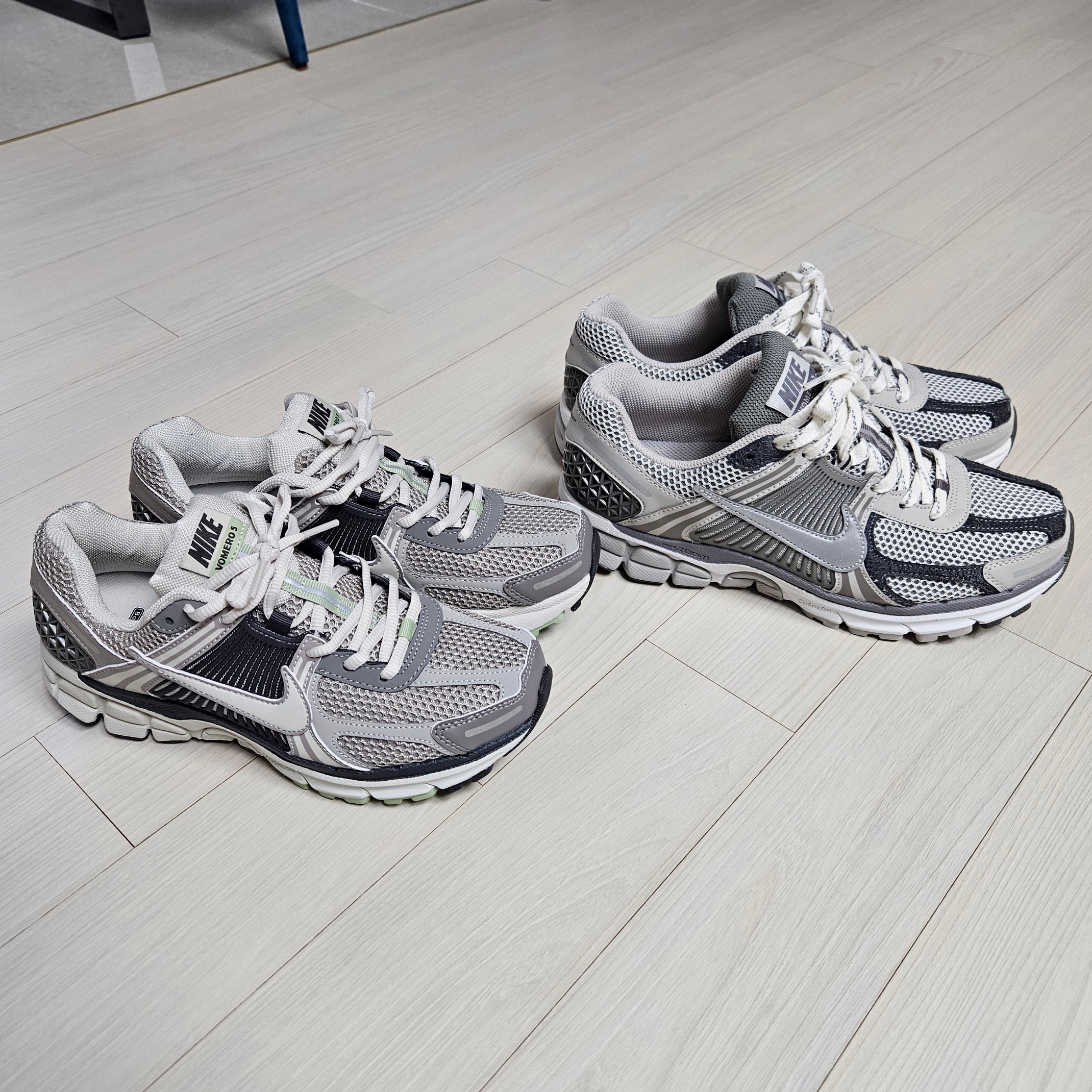 (W) Nike Zoom Vomero 5 Cobblestone and Flat Pewter, Nike Zoom Vomero 5 PRM Light Iron Ore and Flat Fewter 착용 스타일