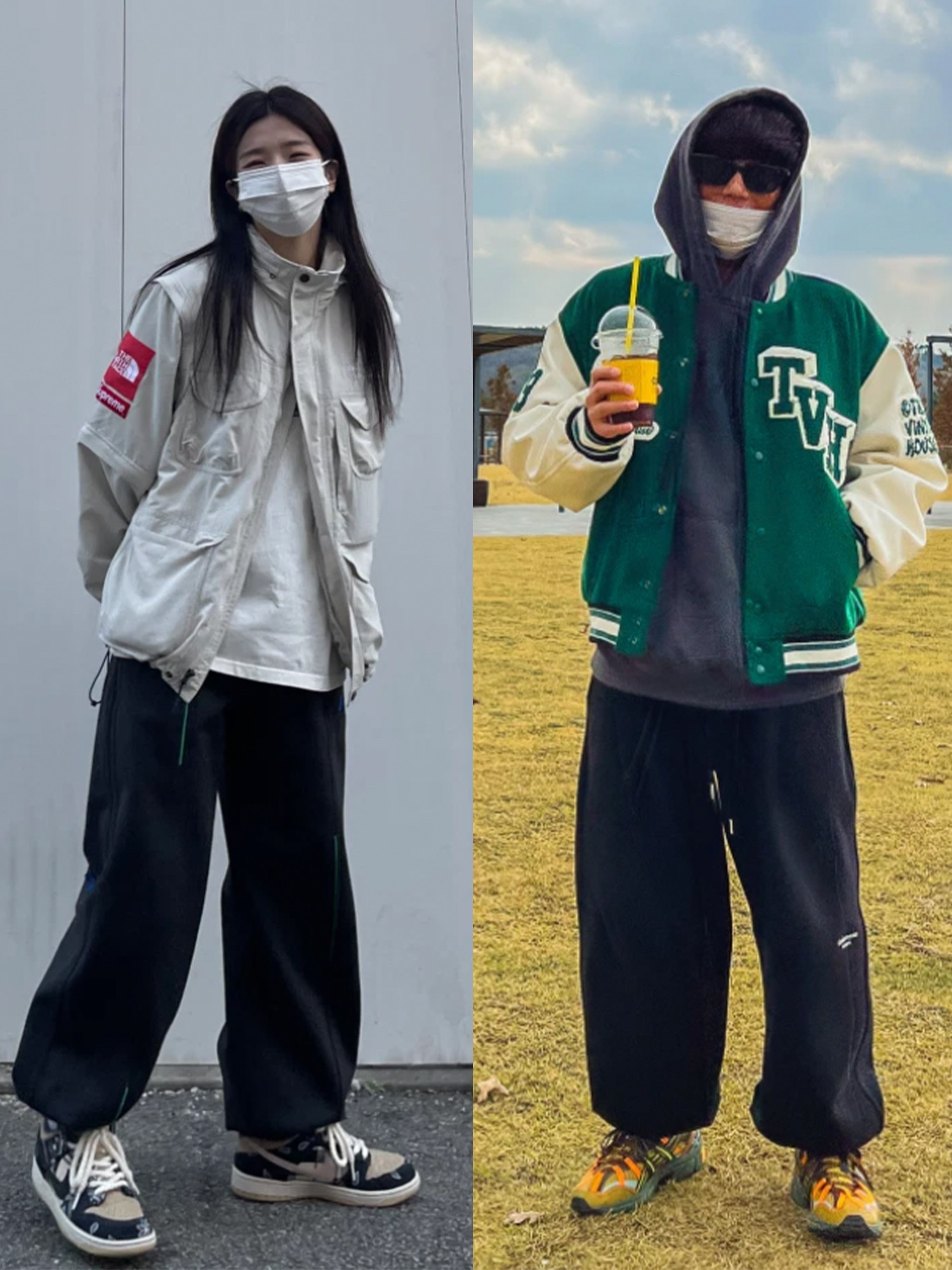 (W) Nike Air Force 1 '07 Low White, Zara x Ader Error Jogger Pants Light Green 착용 스타일 - 3