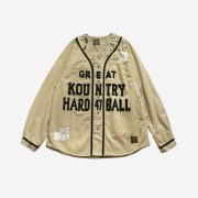 Kapital Chino Great Country Damaged Baseball Long Sleeve Shirt Beige