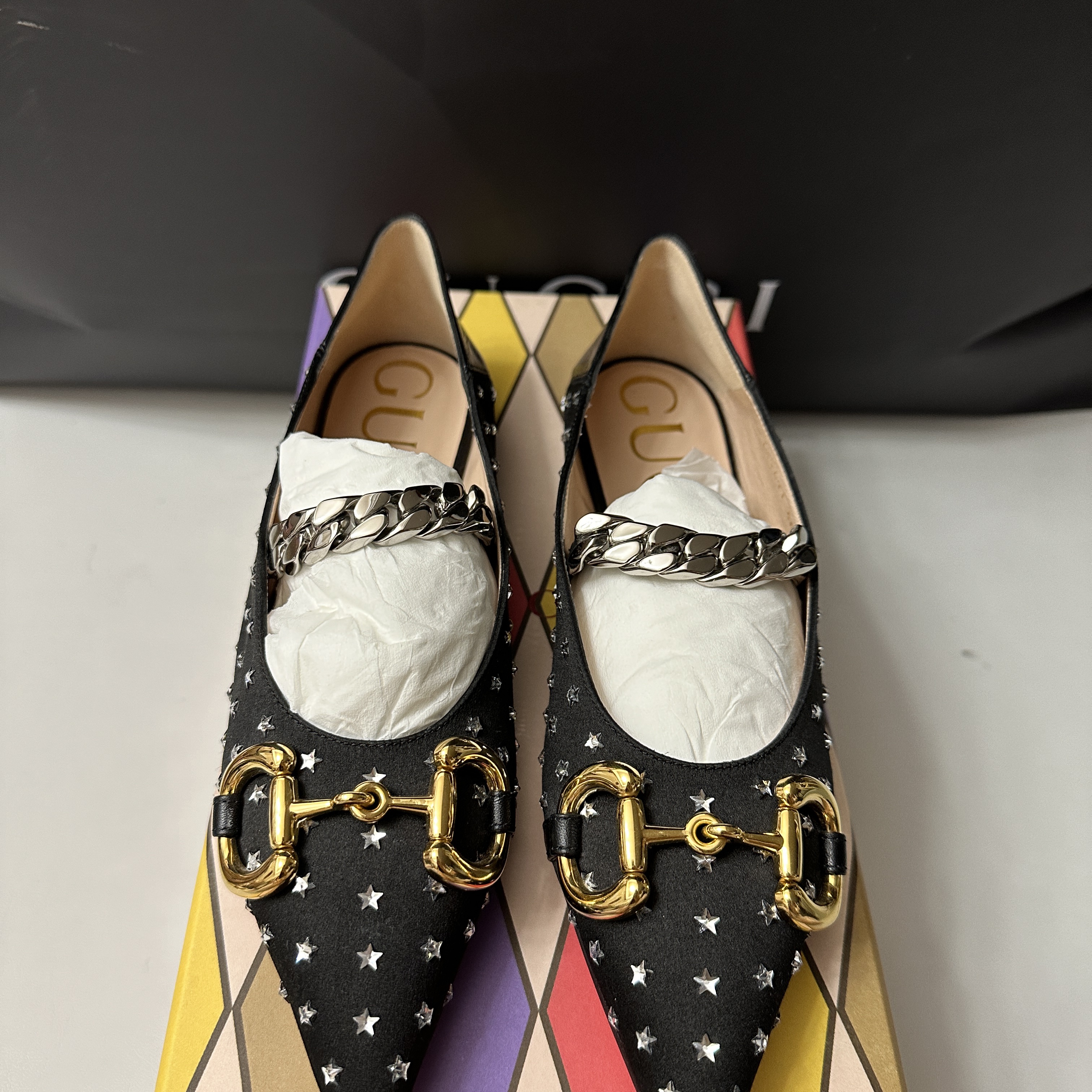 (W) Gucci Lovelight Ballet Flat with Horsebit Black 착용 스타일 - 1
