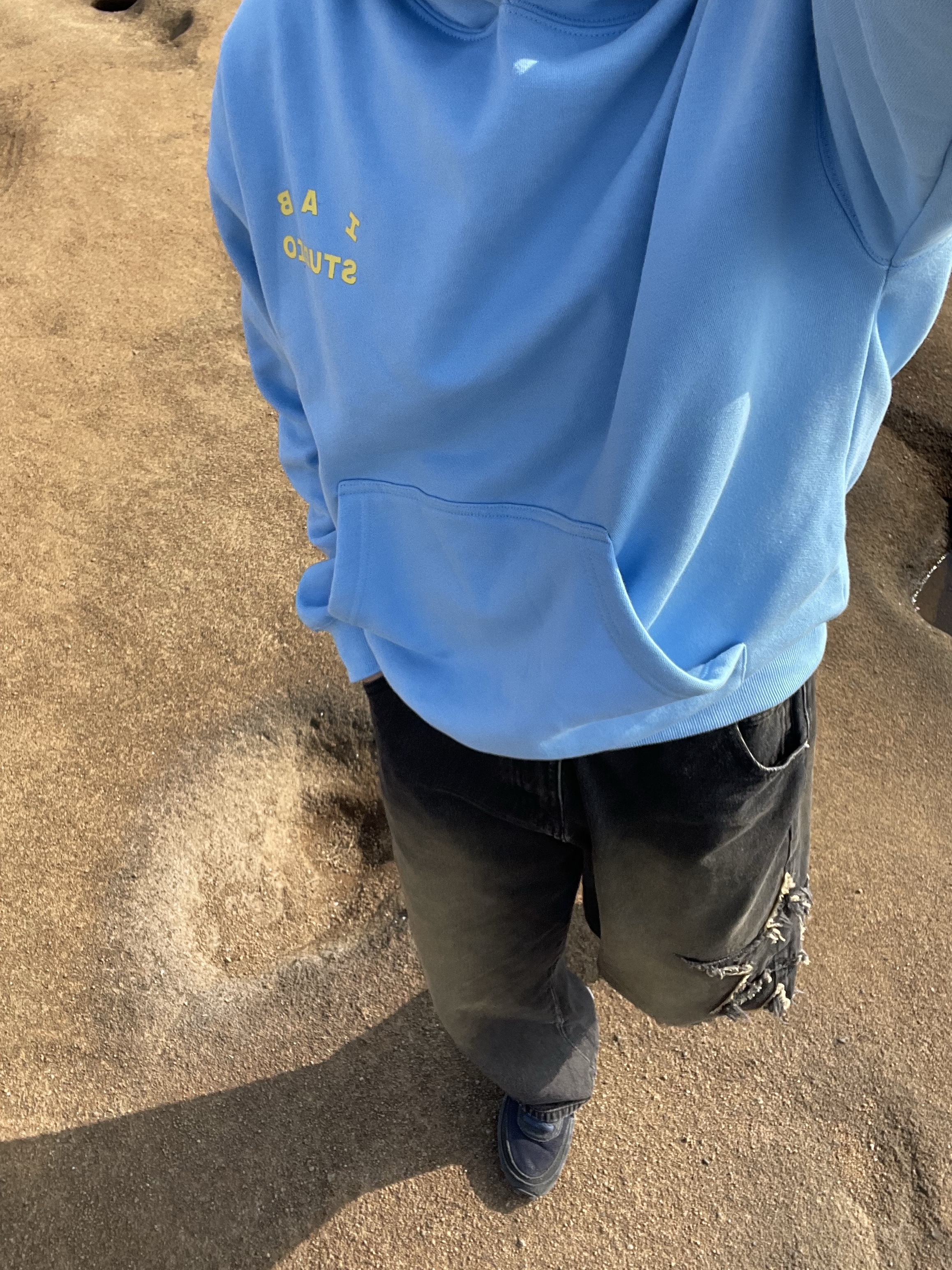 IAB Studio Hoodie Sky Blue Lemon, Nike x Sacai x Fragment LDWaffle Blackened Blue 착용 스타일 - 2