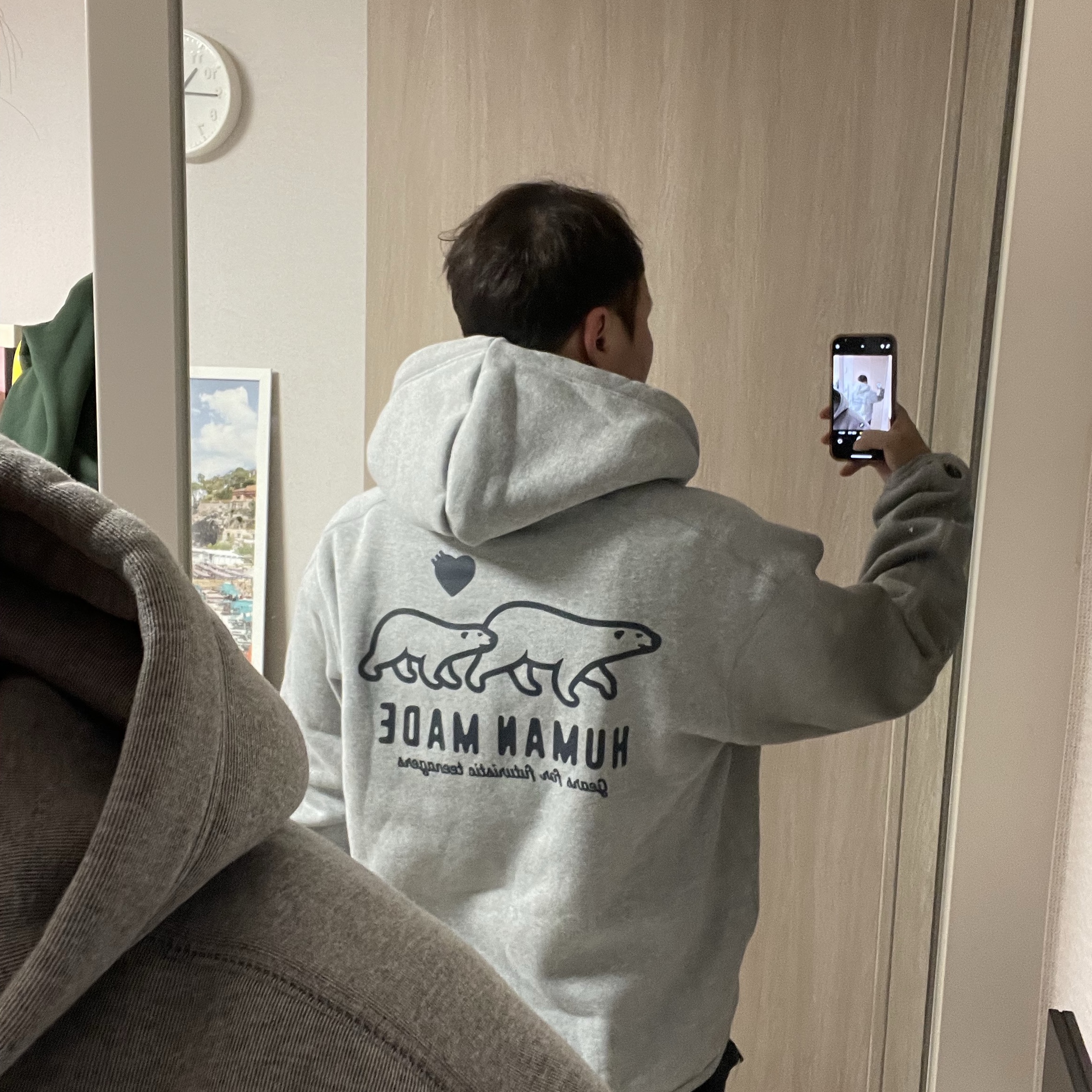 Human Made Fleece Sweat Zip Hoodie Gray 착용 스타일 - 2