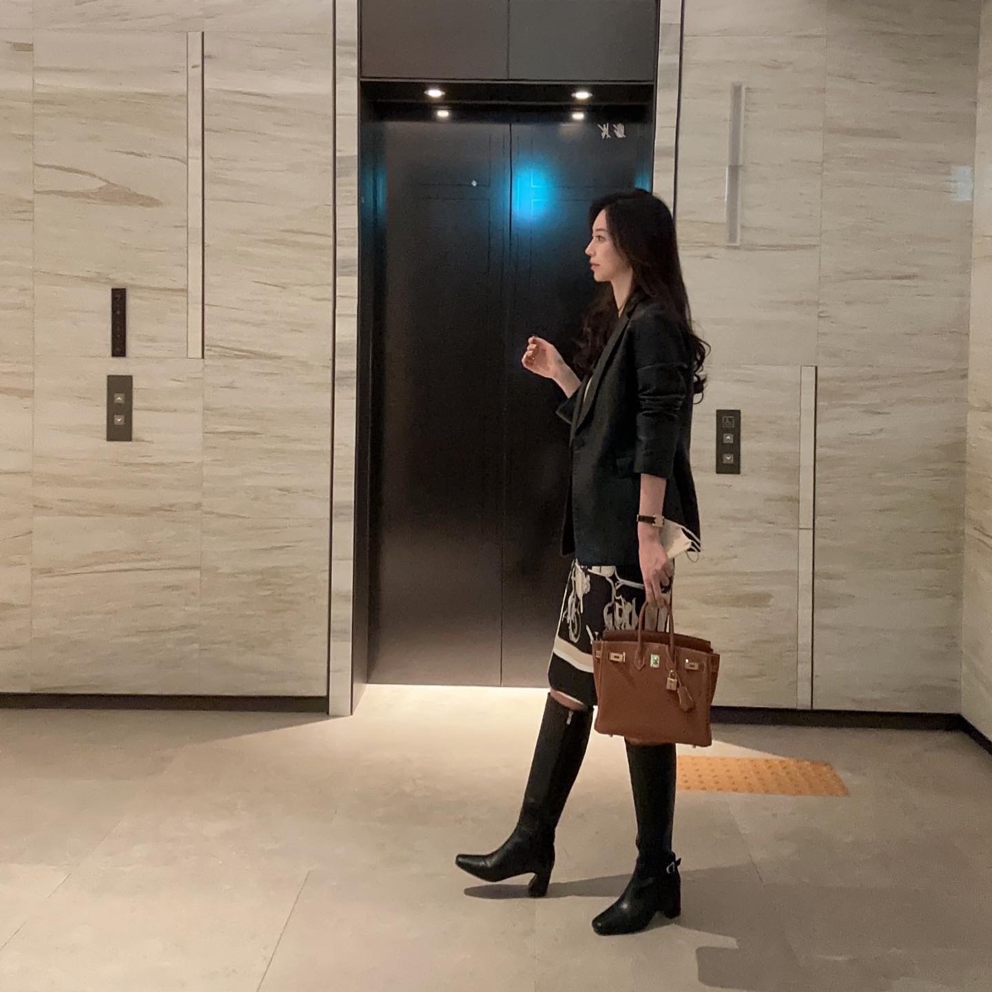 Hermes Birkin 25 Bag Togo & Gold 착용 스타일 - 1