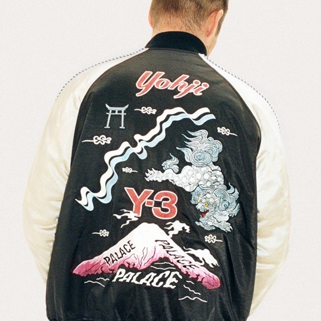 Palace x Y-3 Reversible Souvenir Jacket Navy Cream - 22FW, Kapital Velveteen Sulfide Souvenir Rain Skull Jacket Black 착용 스타일 - 7