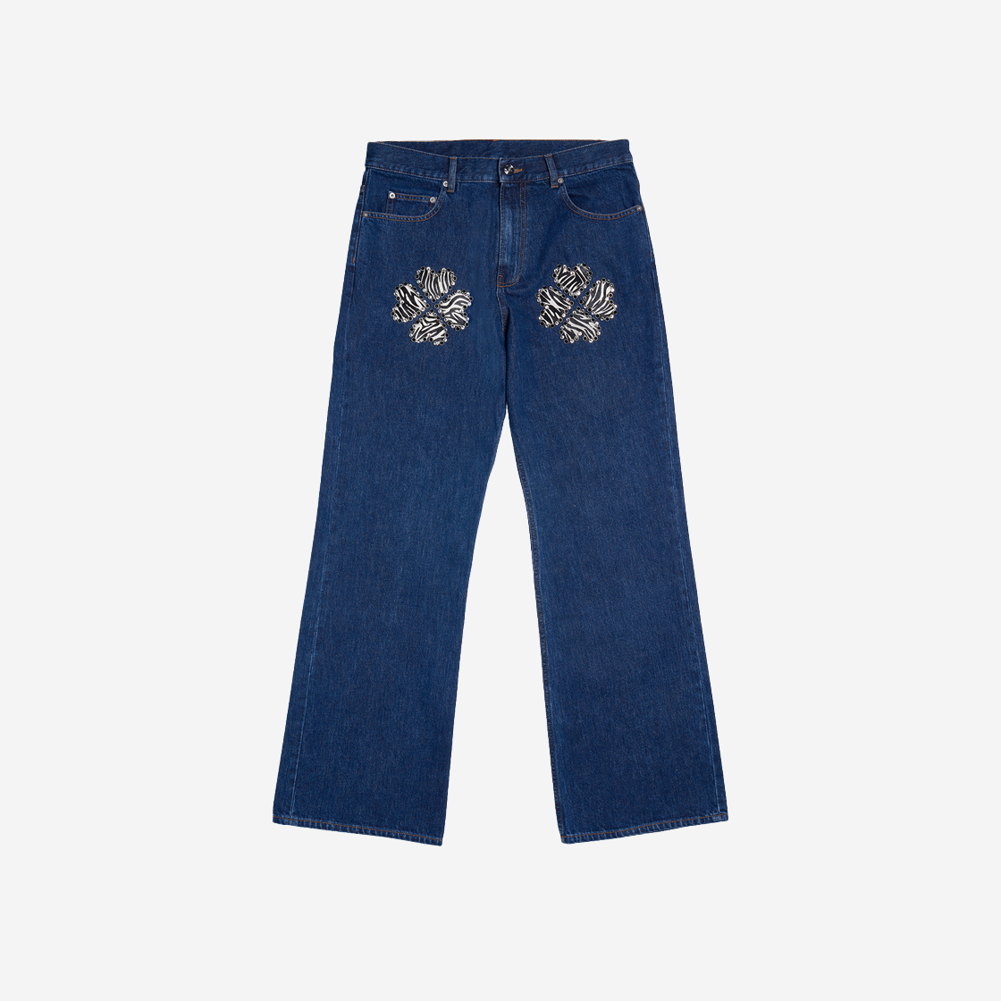 PA48 DE07A23 NAV Bluemarble Studded Zebra Yokes Bootcut Denim Jeans