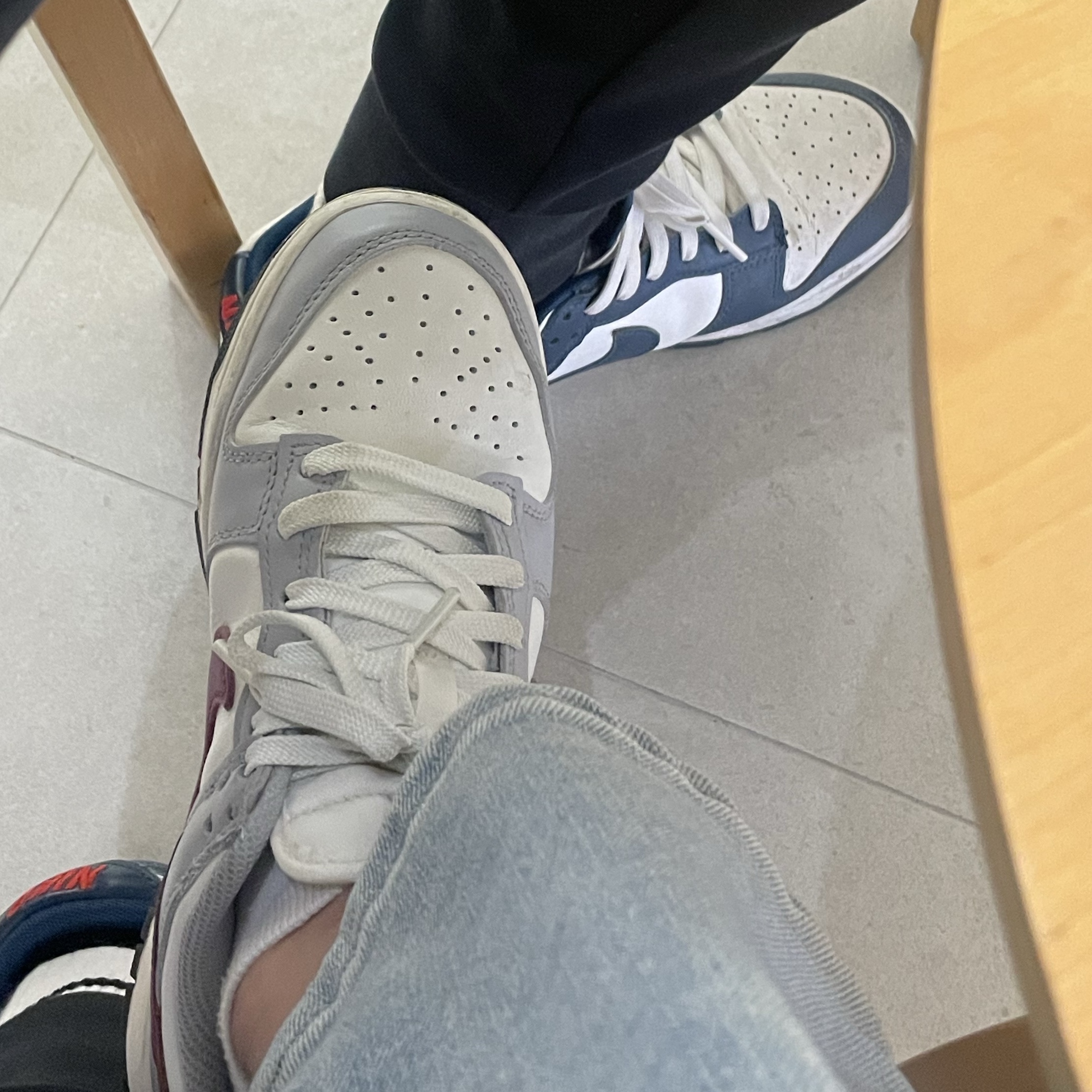 (W) Nike Dunk Low Wolf Grey Rosewood, Nike Dunk Low Retro Valerian Blue 착용 스타일