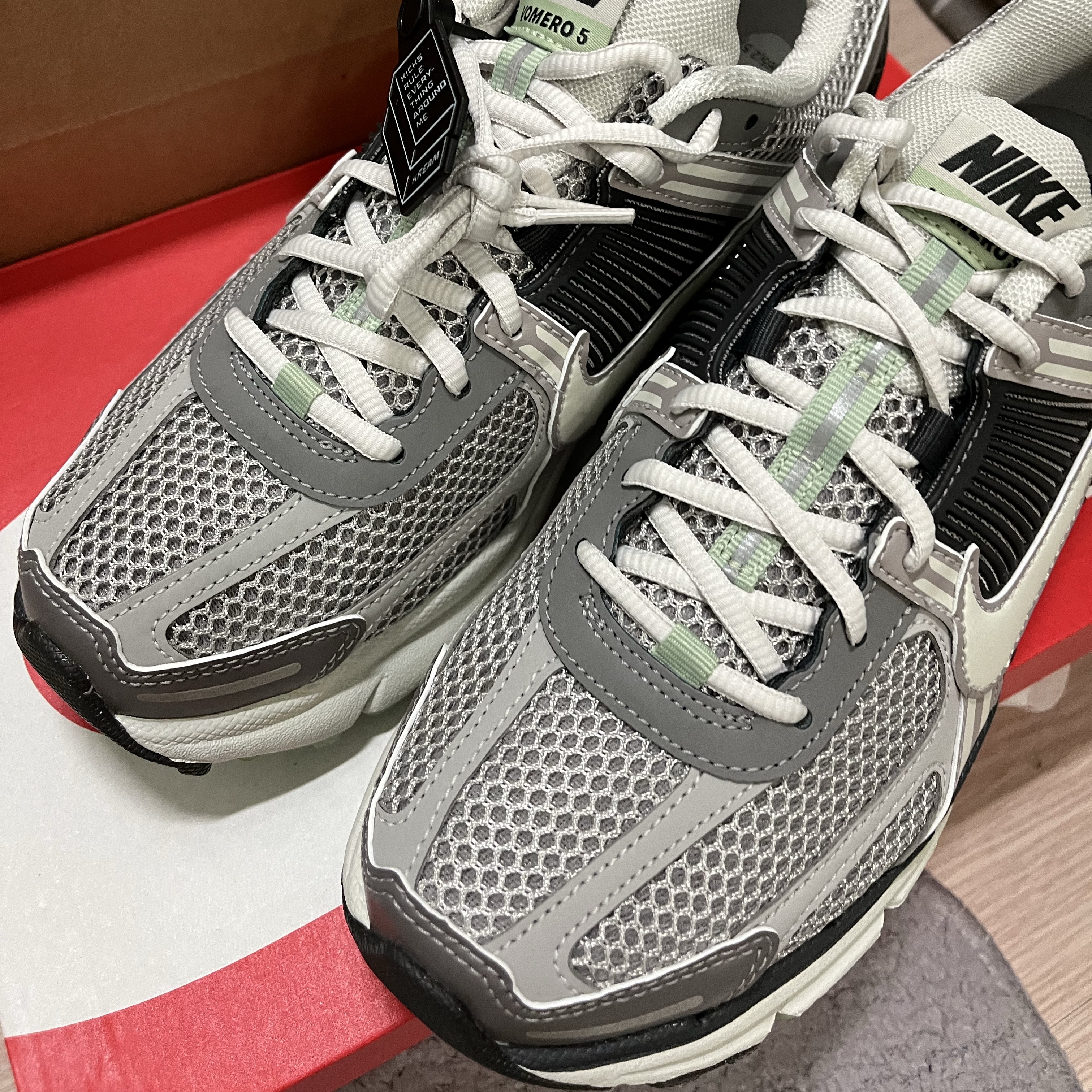 (W) Nike Zoom Vomero 5 Cobblestone and Flat Pewter 착용 스타일